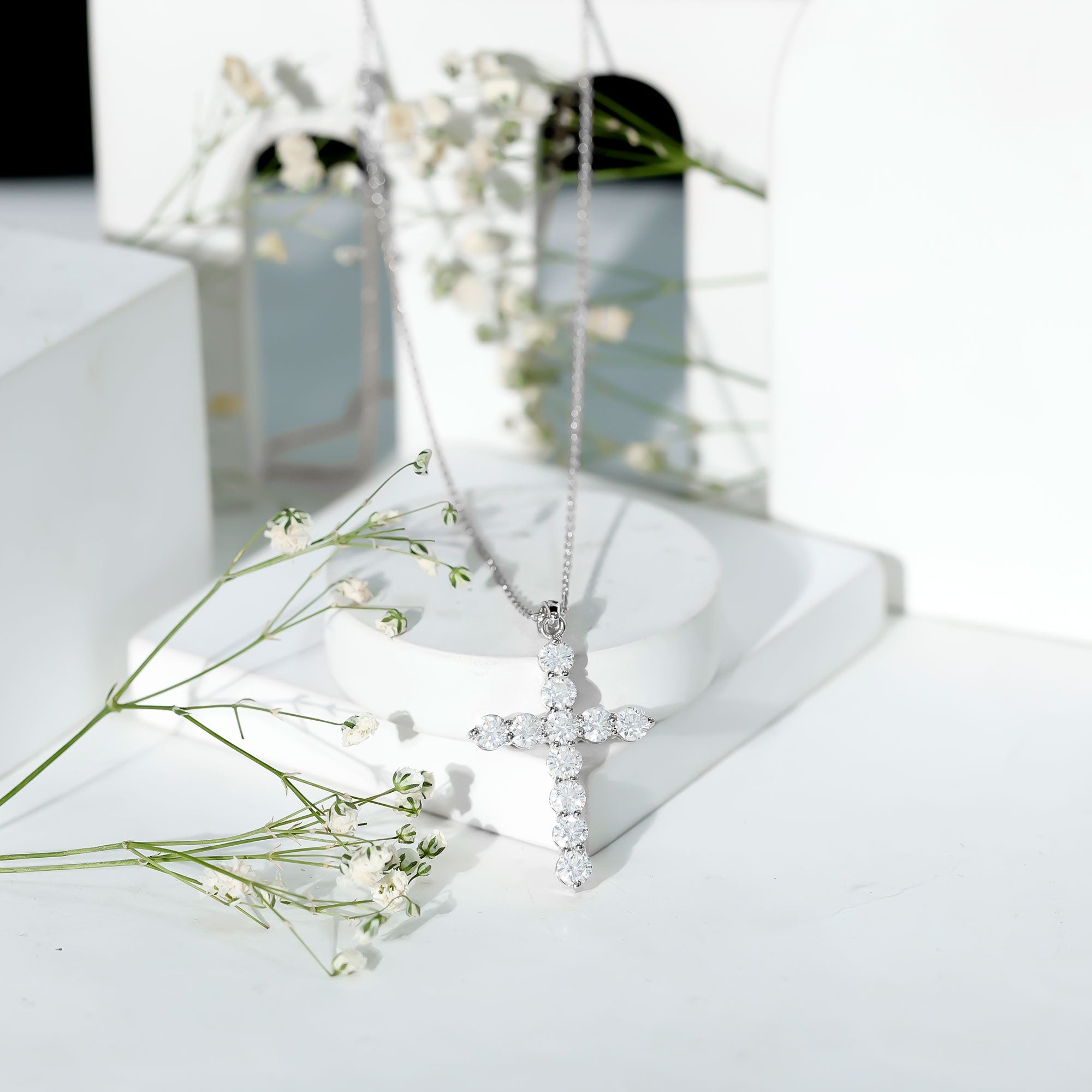 Certified Cubic Zirconia Christian Cross Necklace With Silver Chain - Two & Gathered