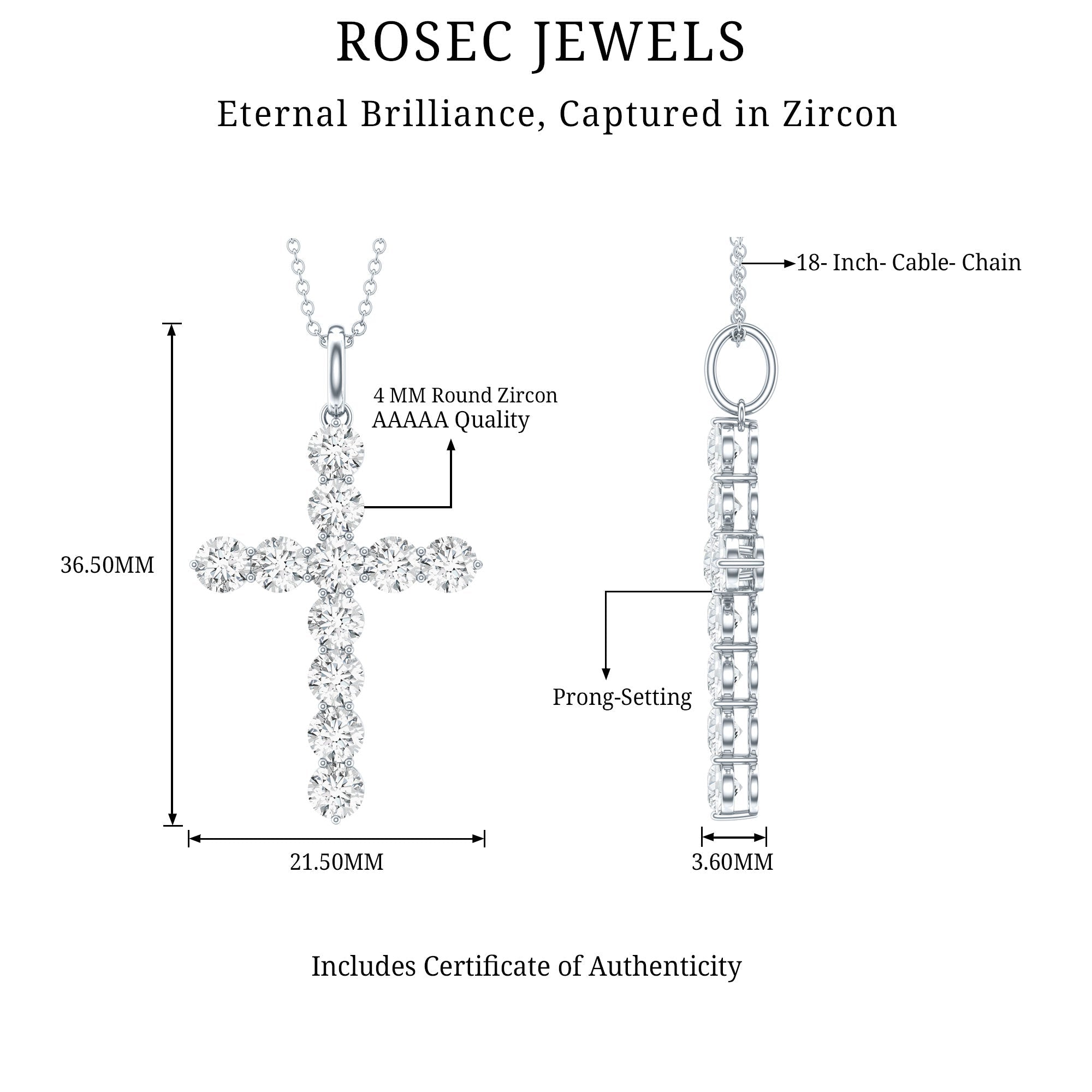 Certified Cubic Zirconia Christian Cross Necklace With Silver Chain - Two & Gathered