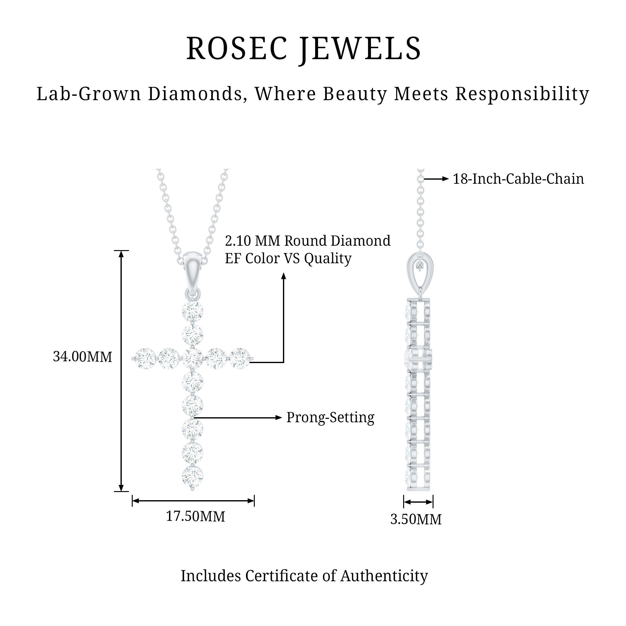 Certified Lab Grown Diamond Christian Cross Pendant - Two & Gathered