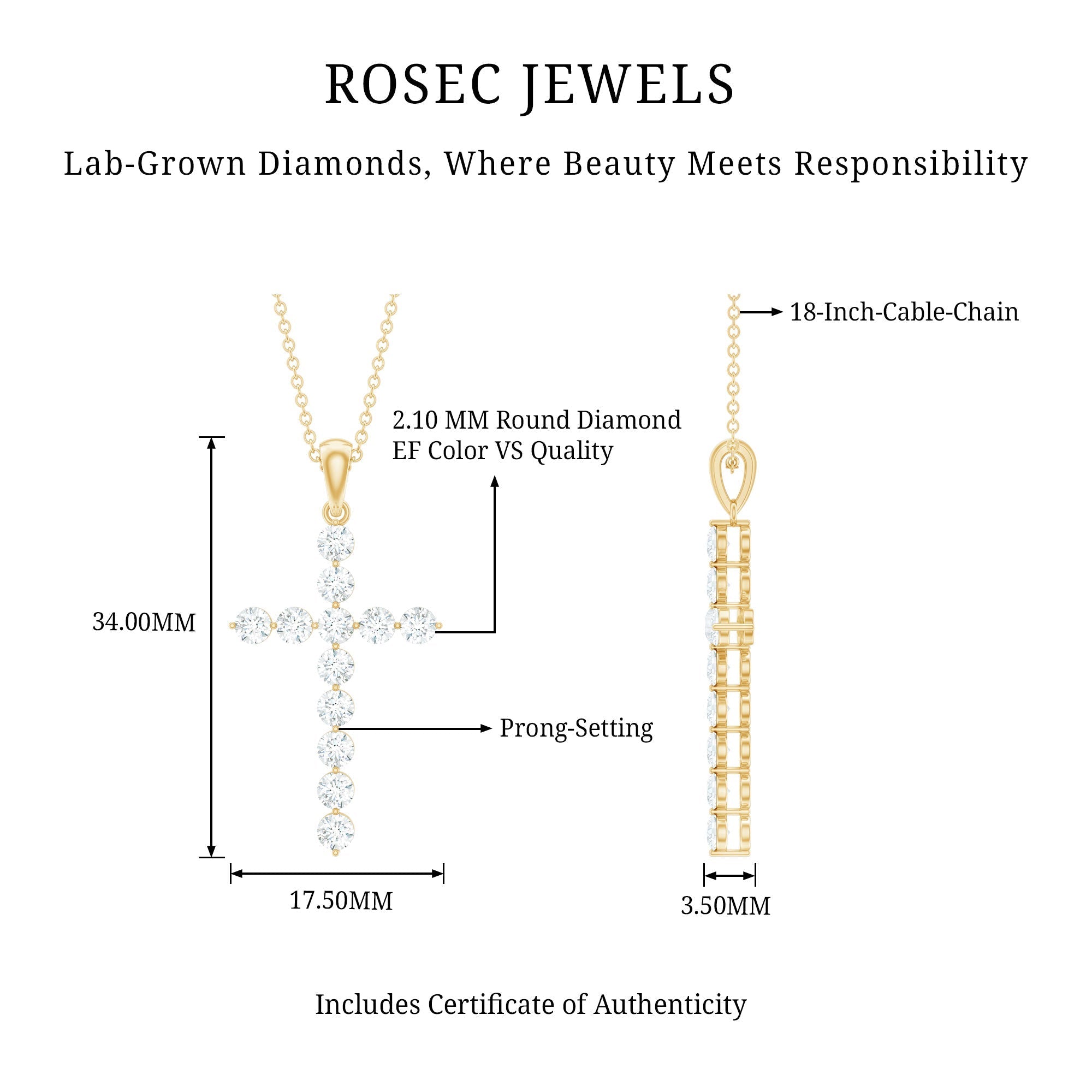 Certified Lab Grown Diamond Christian Cross Pendant - Two & Gathered