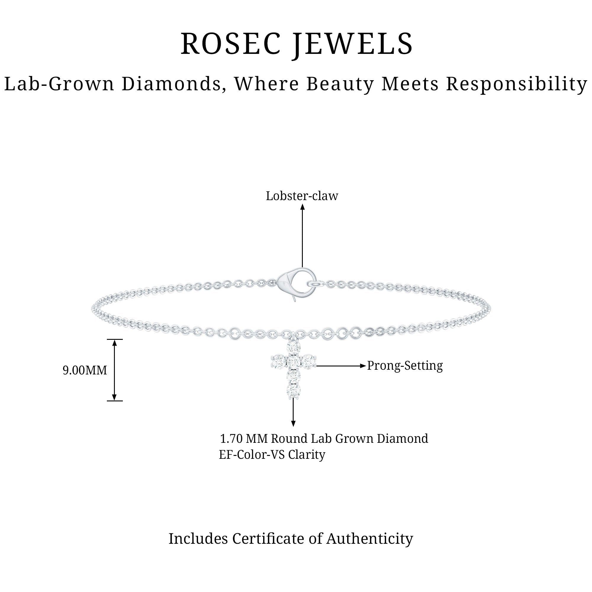 Certified Lab Grown Diamond Cross Bracelet - Two & Gathered
