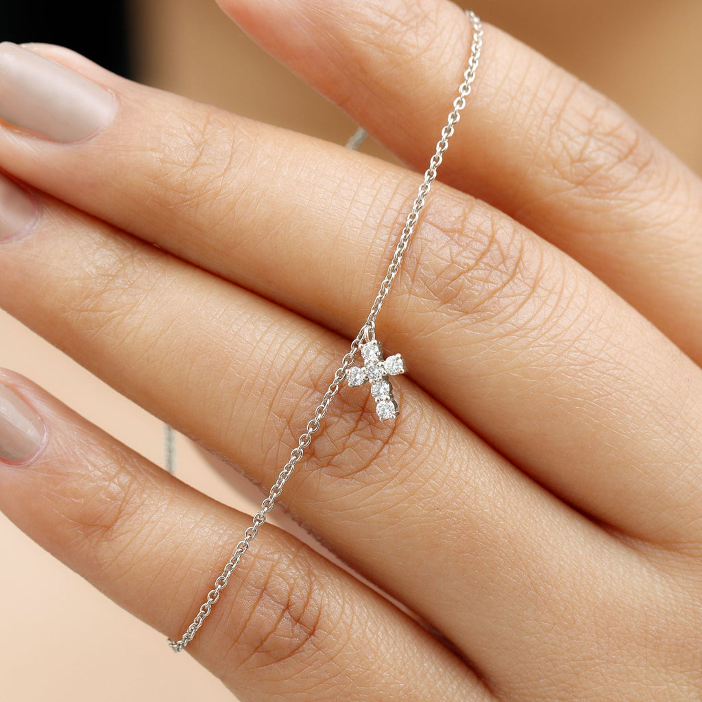 Certified Lab Grown Diamond Cross Bracelet - Two & Gathered
