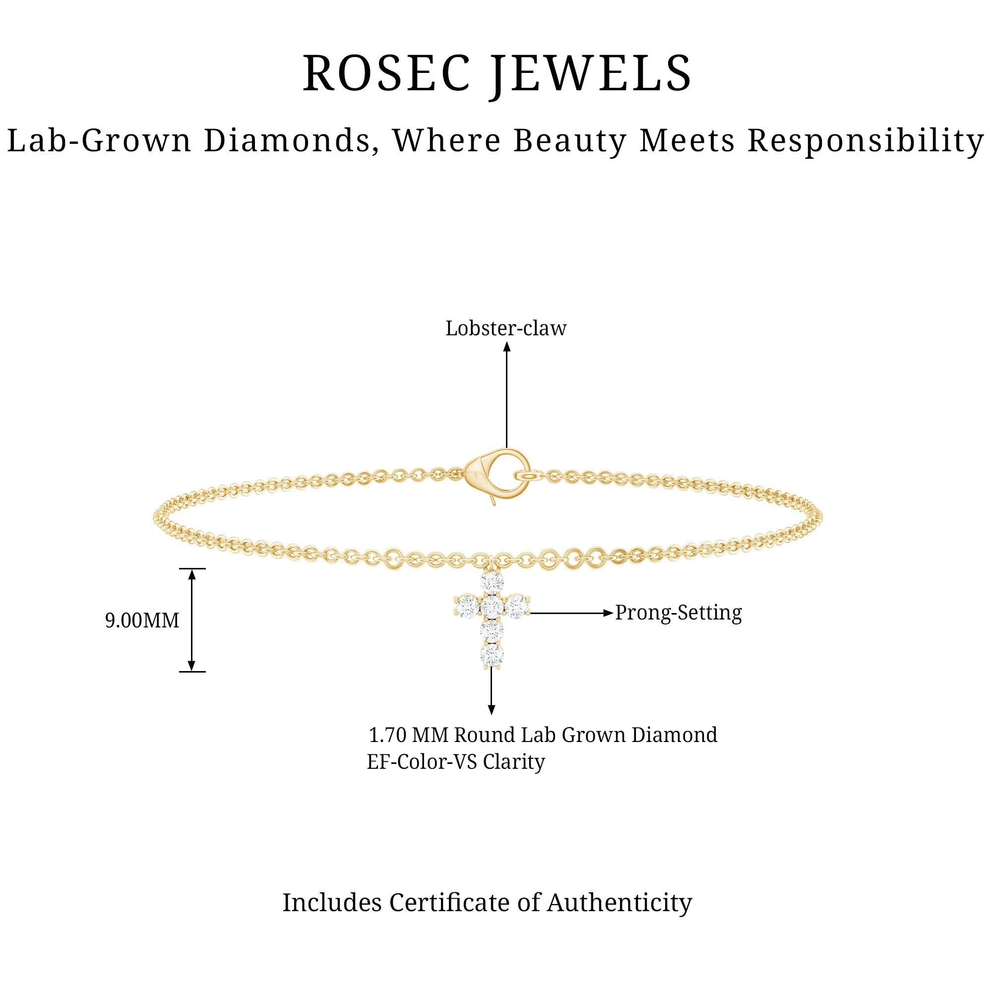 Certified Lab Grown Diamond Cross Bracelet - Two & Gathered