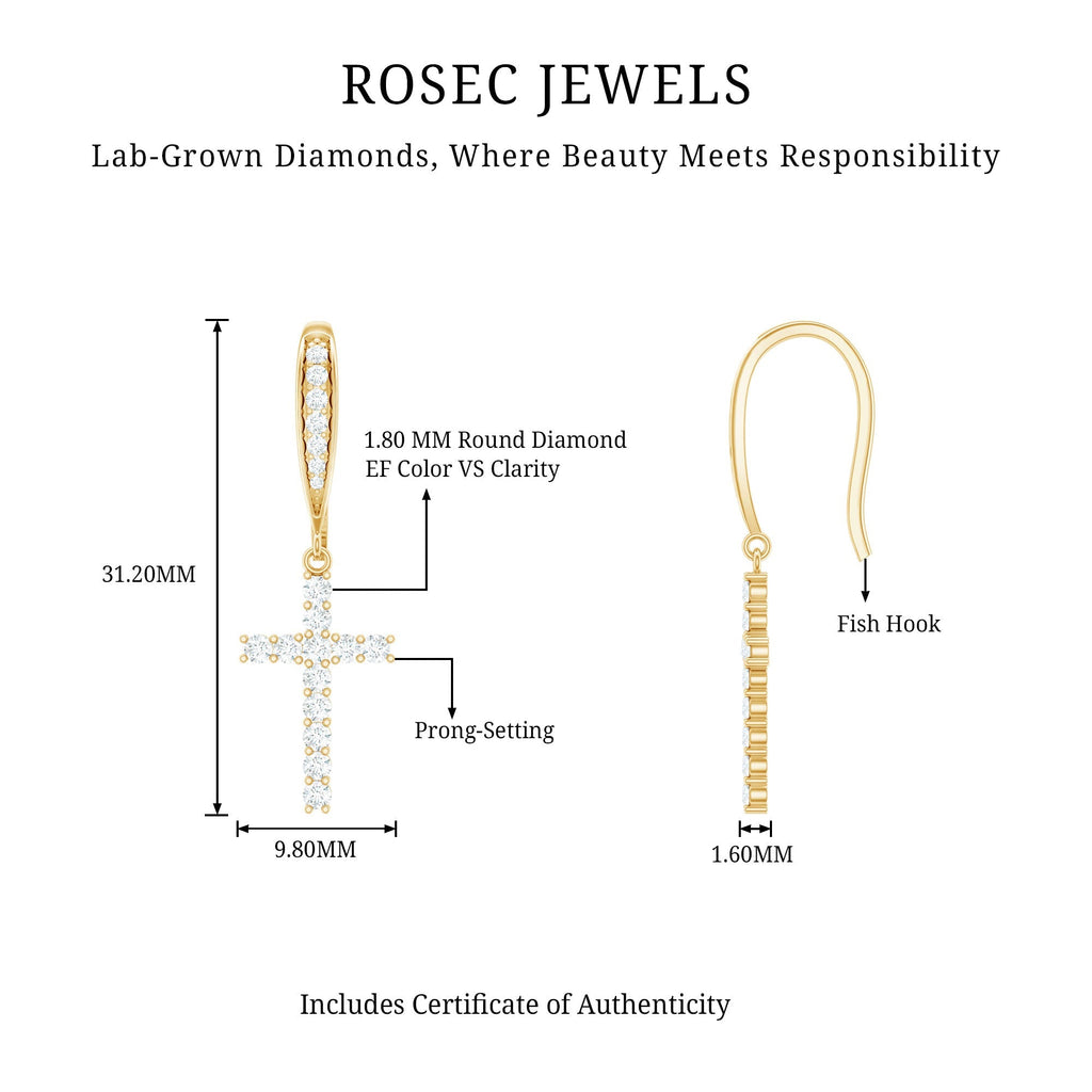 Certified Lab Grown Diamond Cross Fish Hook Earrings - Two & Gathered
