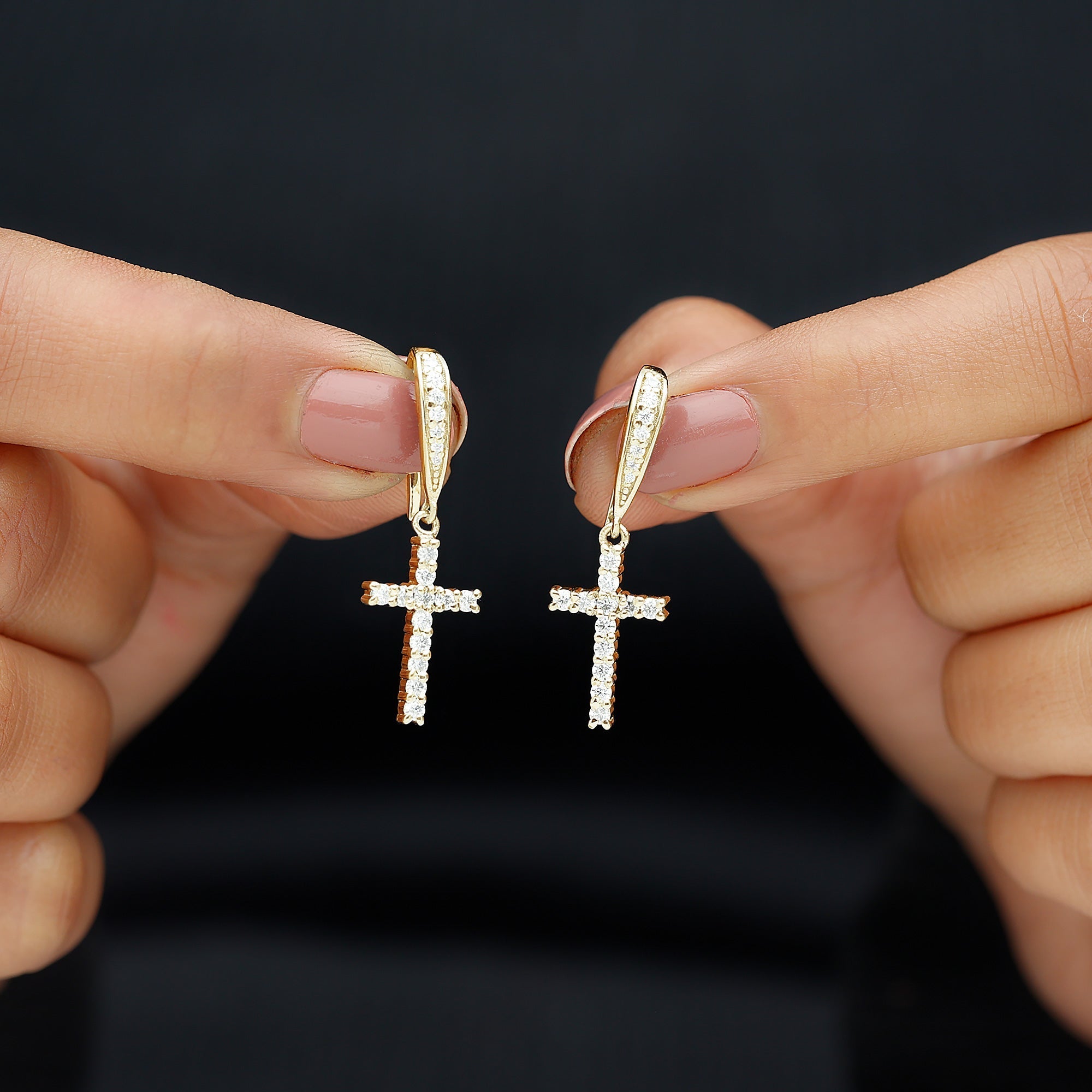 Certified Lab Grown Diamond Cross Fish Hook Earrings - Two & Gathered