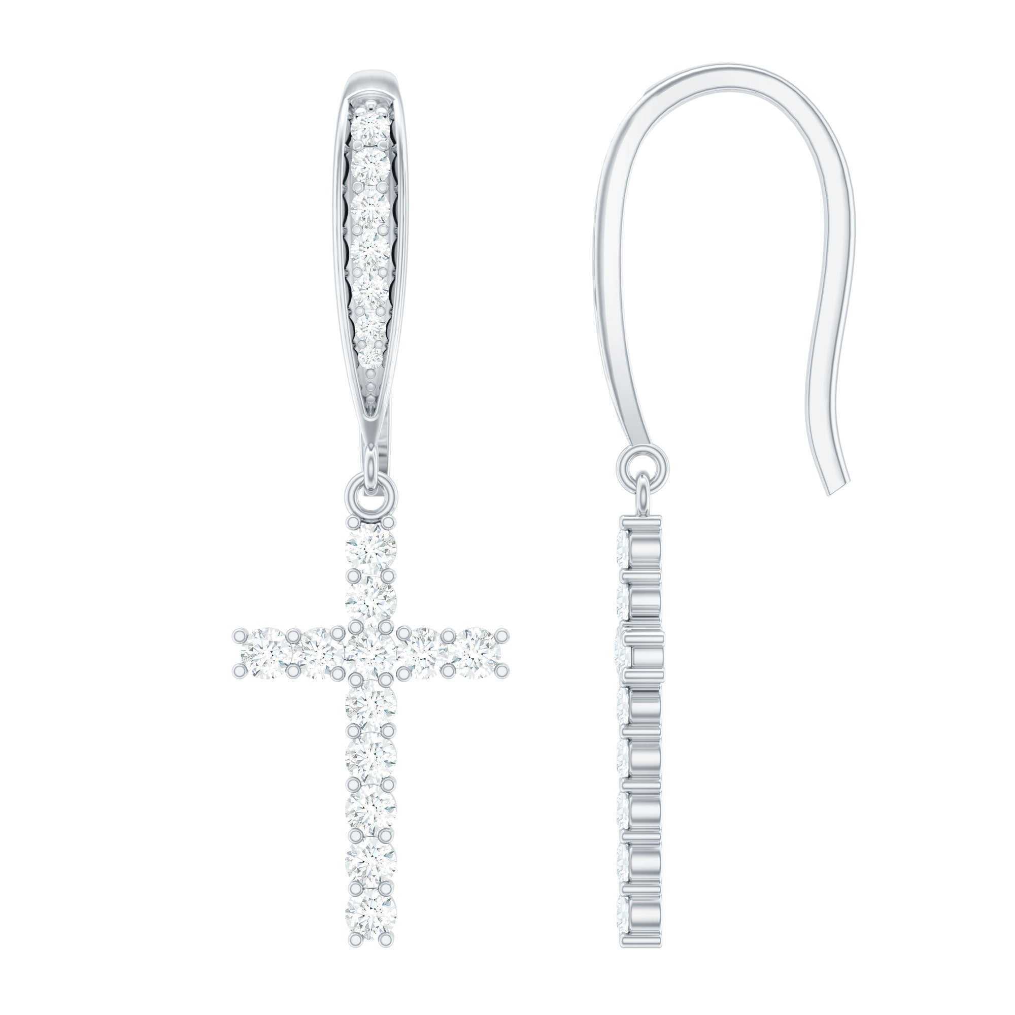 Certified Lab Grown Diamond Cross Fish Hook Earrings - Two & Gathered