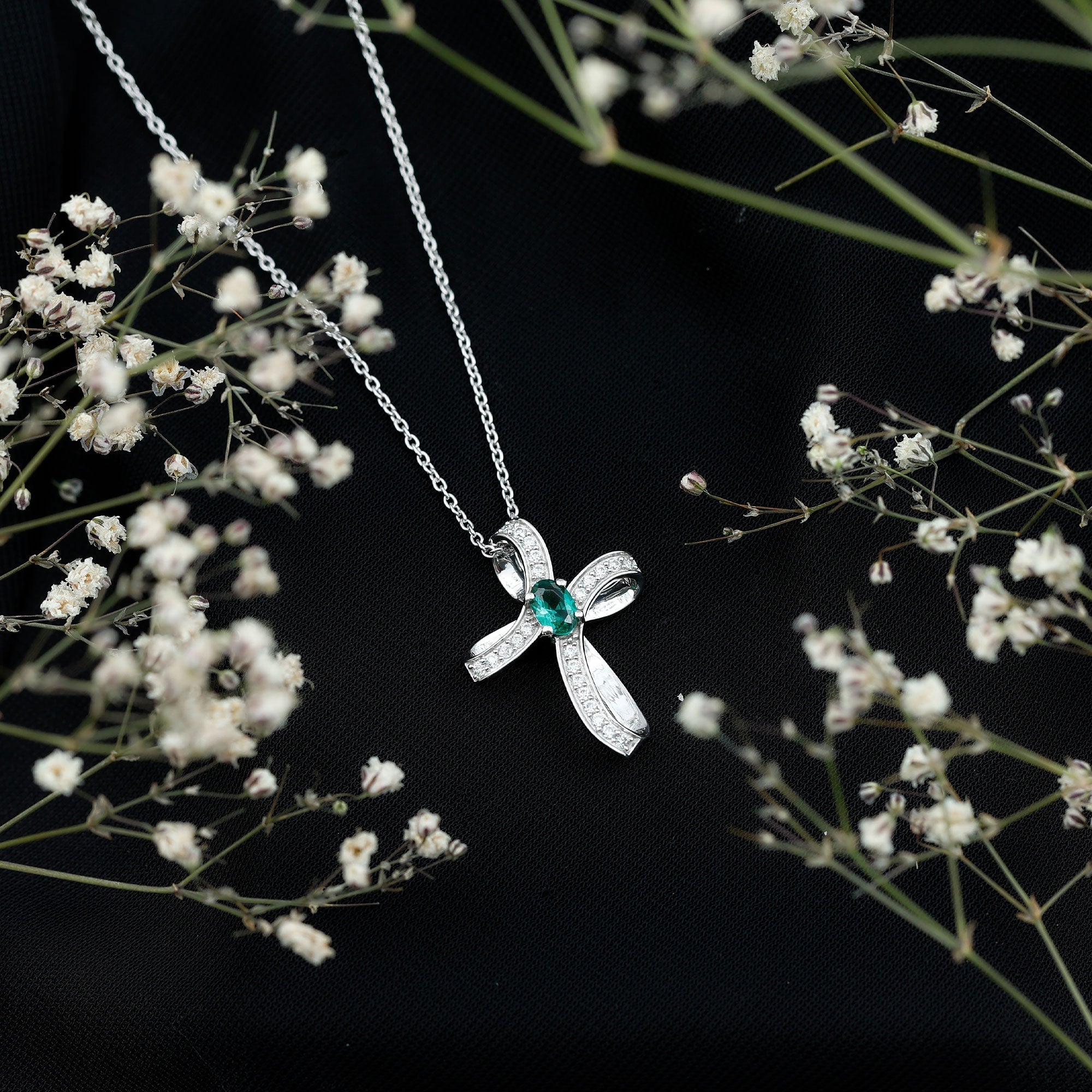 Certified Lab Grown Emerald Christian Cross Necklace With Silver Chain - Two & Gathered