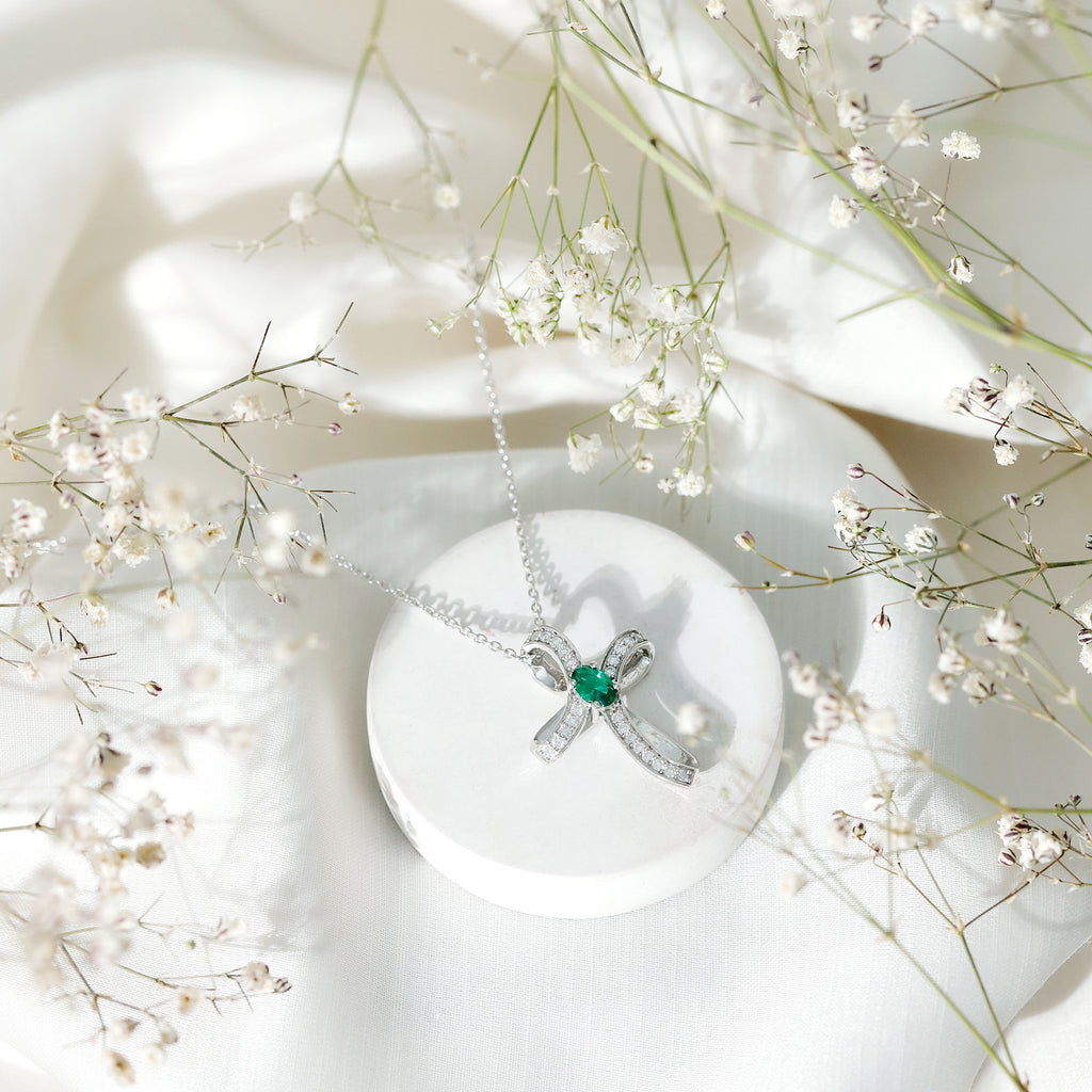 Certified Lab Grown Emerald Christian Cross Necklace With Silver Chain - Two & Gathered