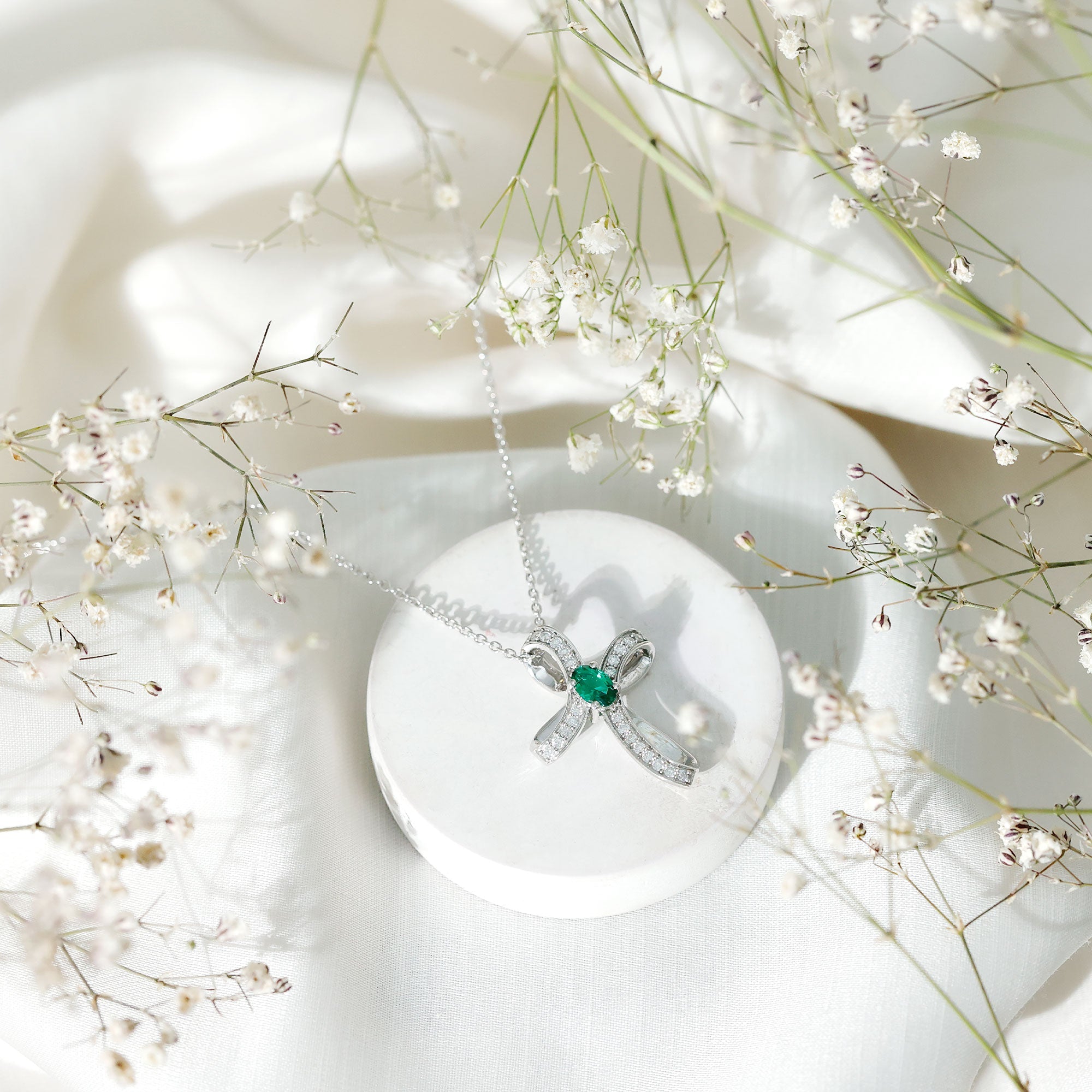 Certified Lab Grown Emerald Christian Cross Necklace With Silver Chain - Two & Gathered