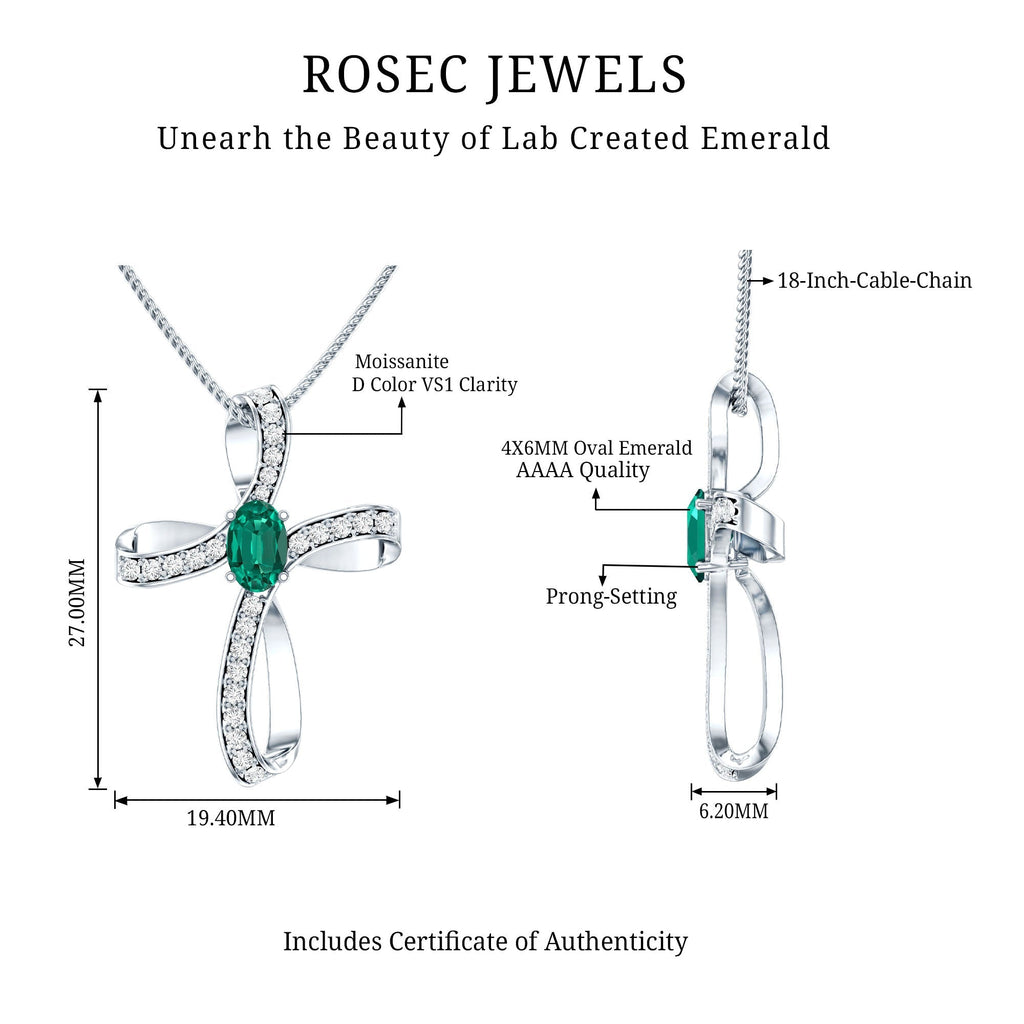 Certified Lab Grown Emerald Christian Cross Necklace With Silver Chain - Two & Gathered