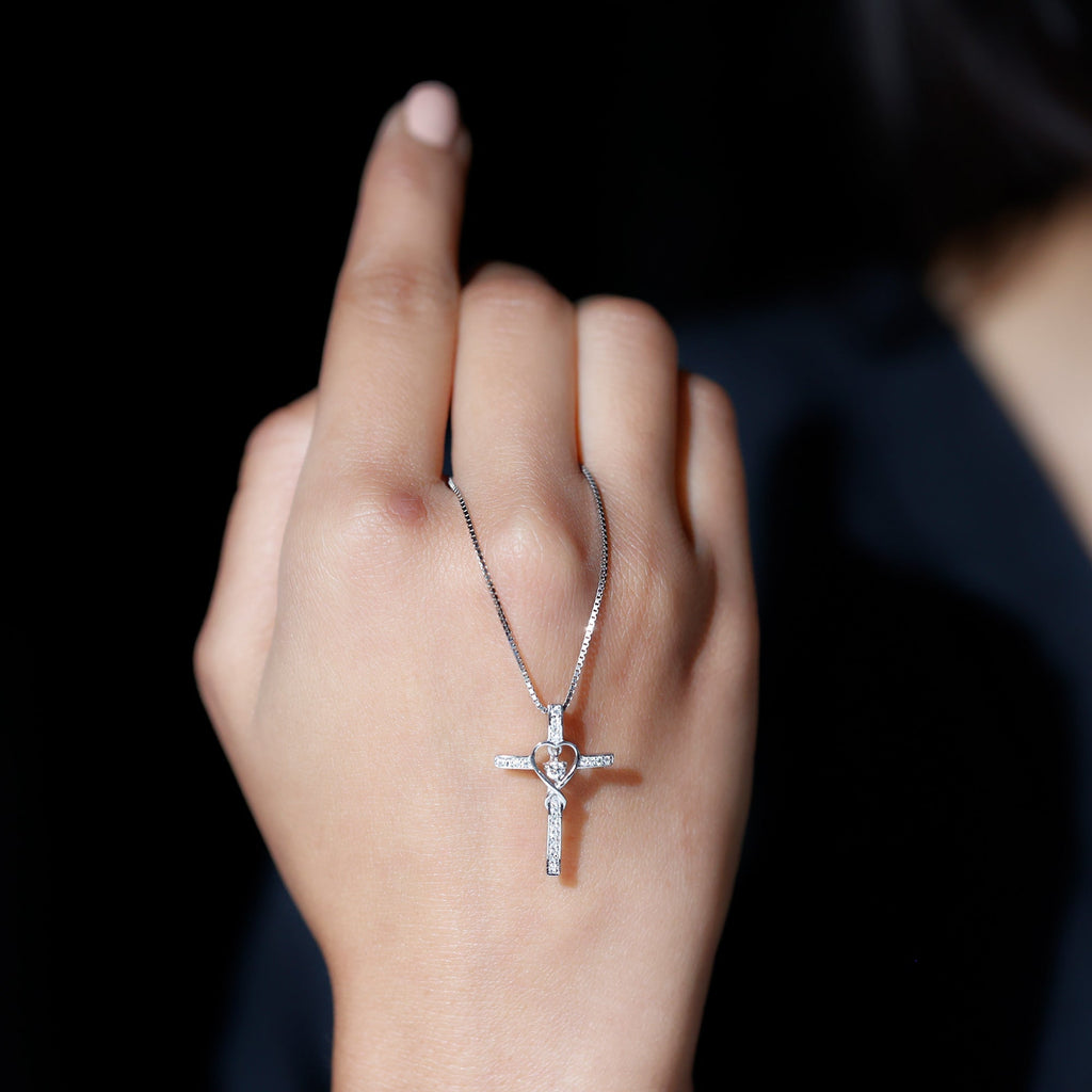 Certified Moissanite Catholic Cross Heart Necklace - Two & Gathered