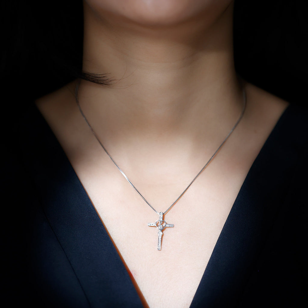Certified Moissanite Catholic Cross Heart Necklace - Two & Gathered