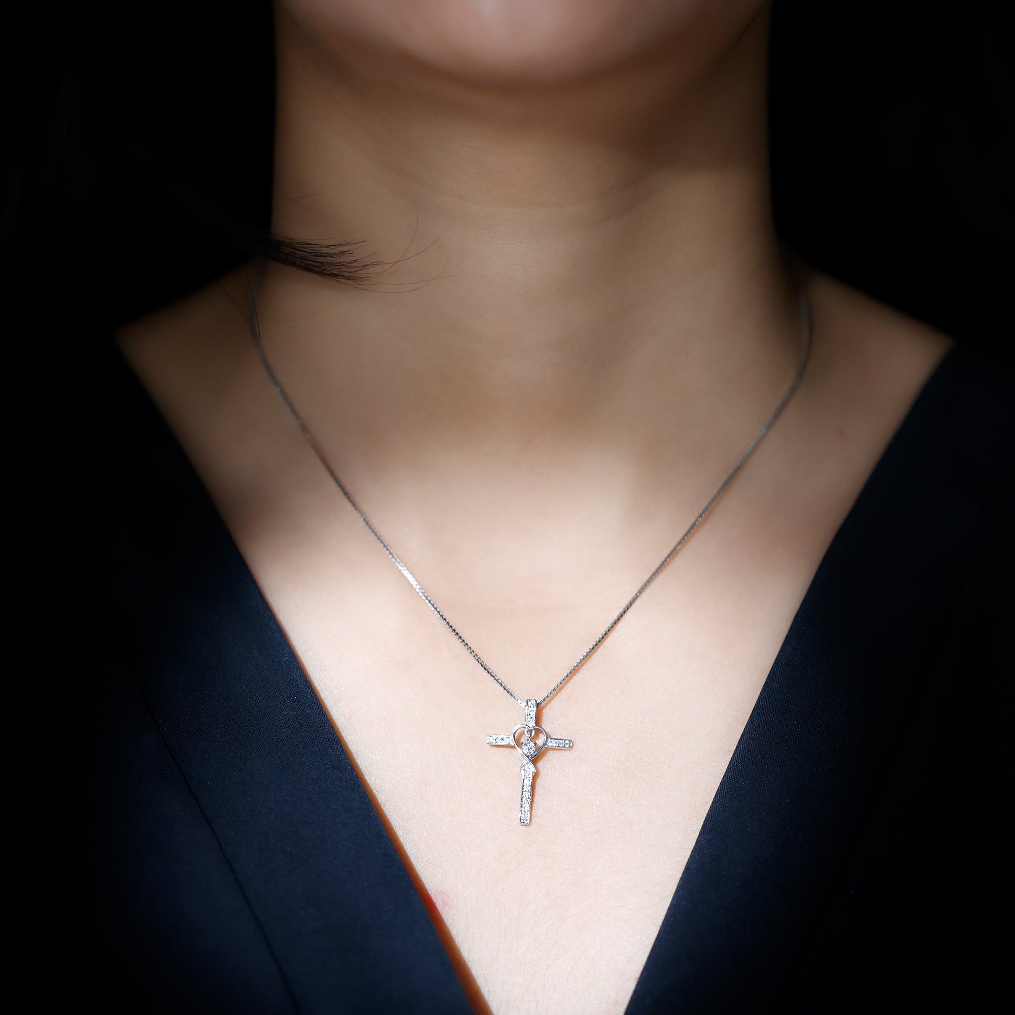 Certified Moissanite Catholic Cross Heart Necklace - Two & Gathered