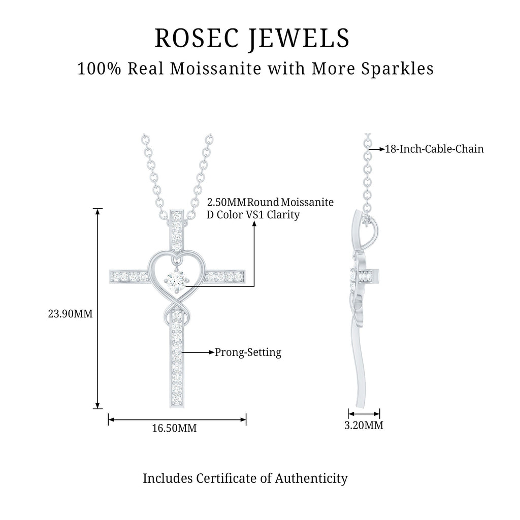 Certified Moissanite Catholic Cross Heart Necklace - Two & Gathered