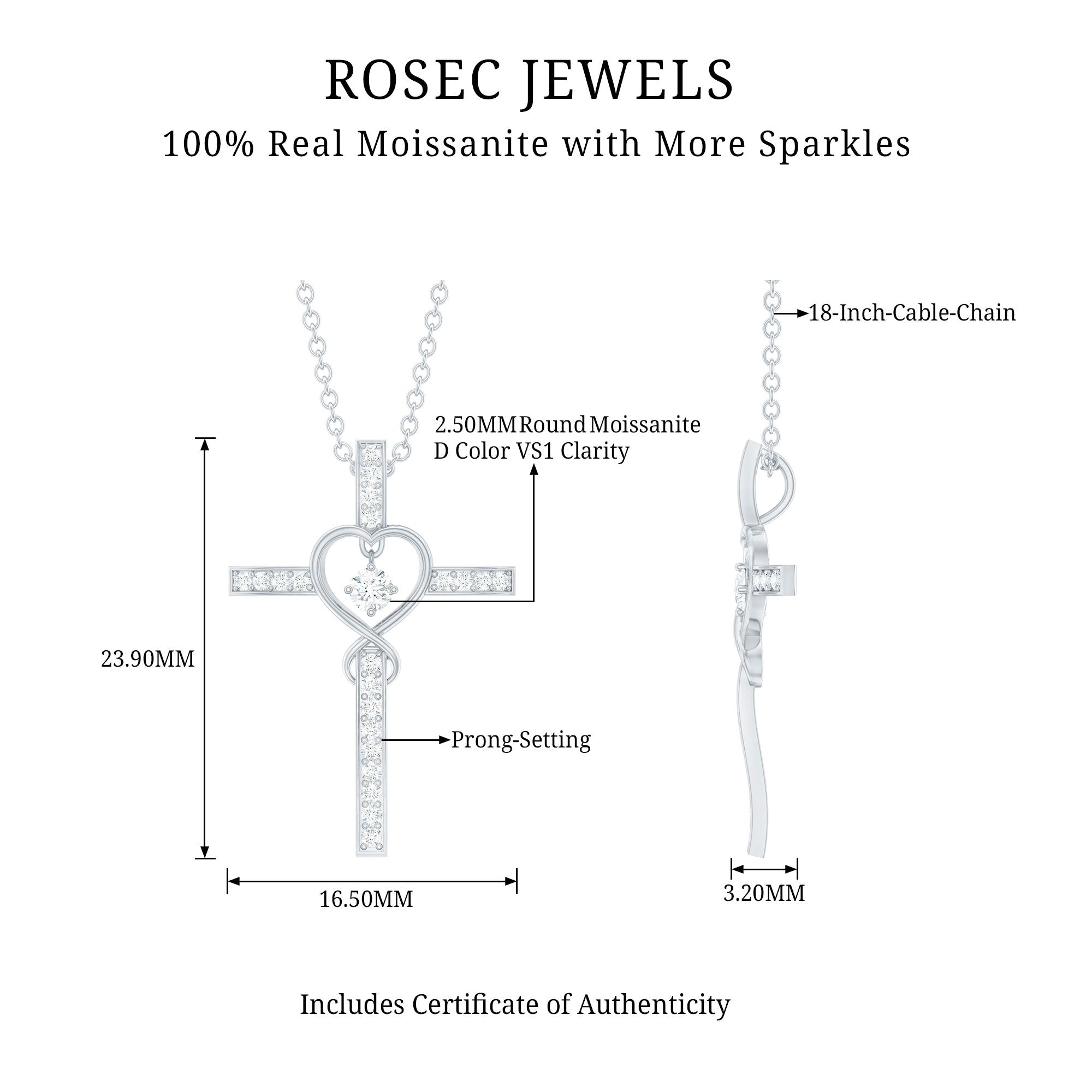Certified Moissanite Catholic Cross Heart Necklace - Two & Gathered