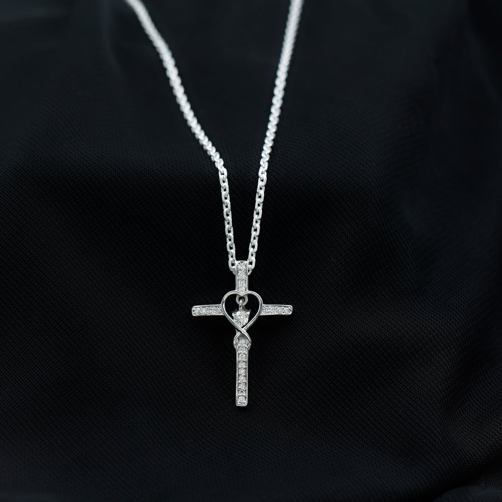 Certified Moissanite Catholic Cross Heart Necklace - Two & Gathered