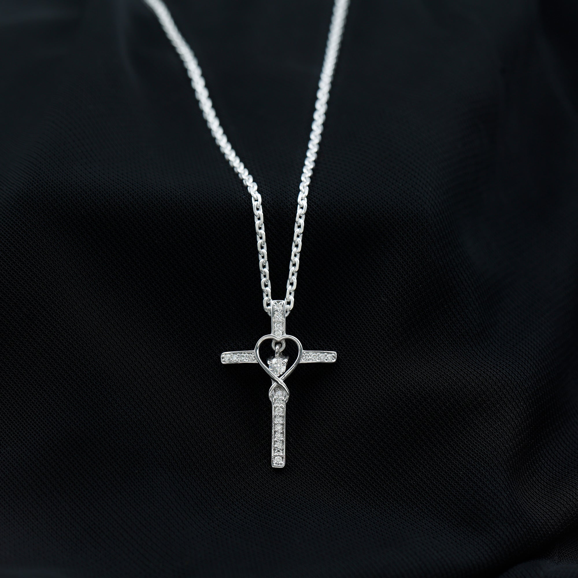 Certified Moissanite Catholic Cross Heart Necklace - Two & Gathered