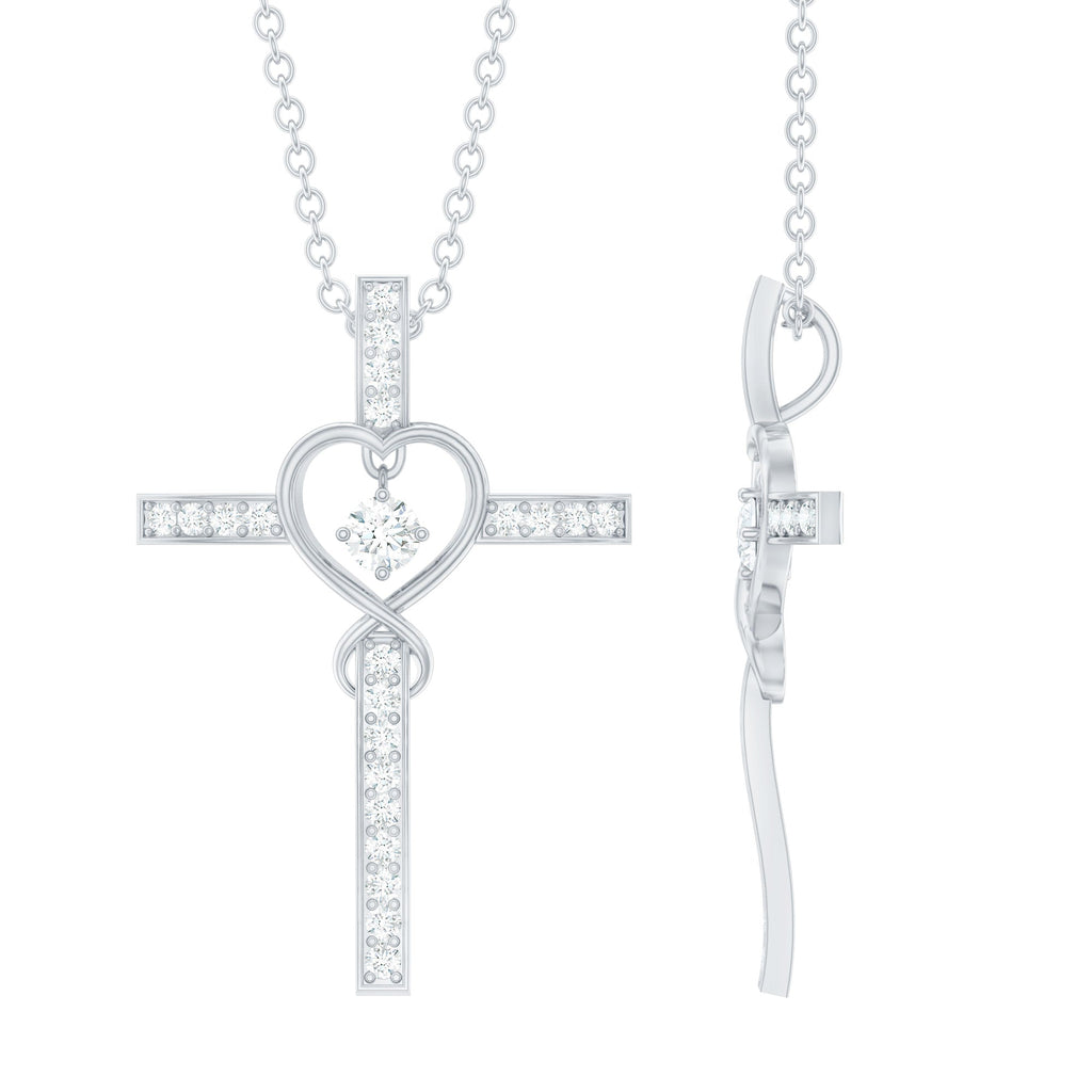 Certified Moissanite Catholic Cross Heart Necklace - Two & Gathered