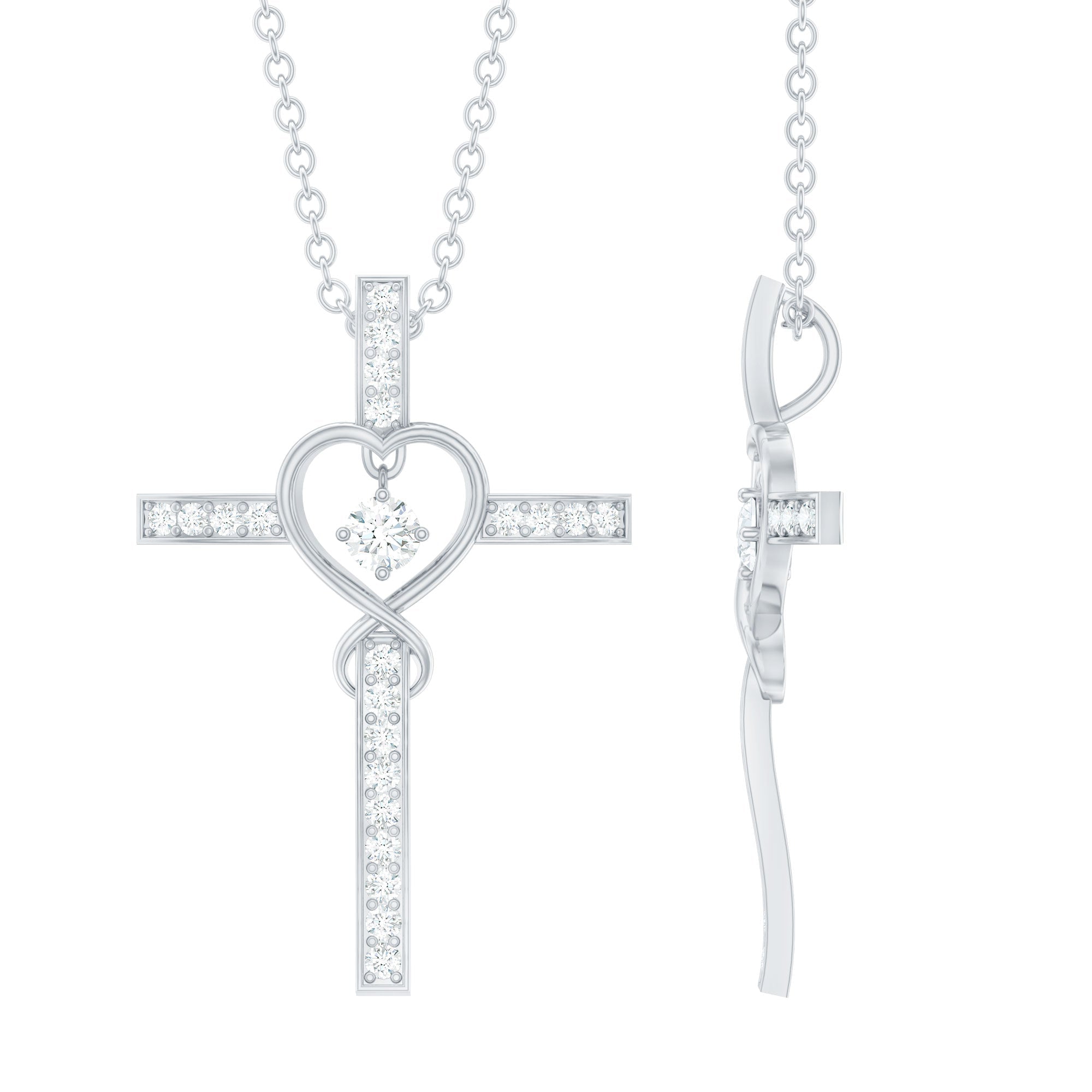 Certified Moissanite Catholic Cross Heart Necklace - Two & Gathered