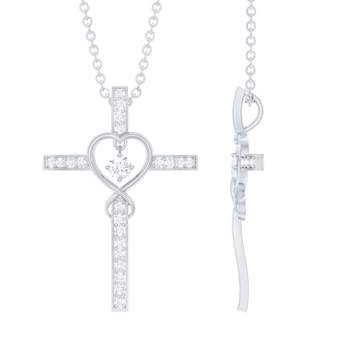Certified Moissanite Catholic Cross Heart Necklace - Two & Gathered