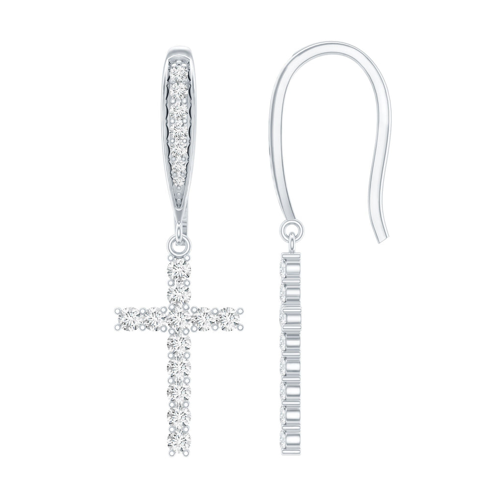 Certified Moissanite Cross Dangle Earrings in Sterling Silver - Two & Gathered