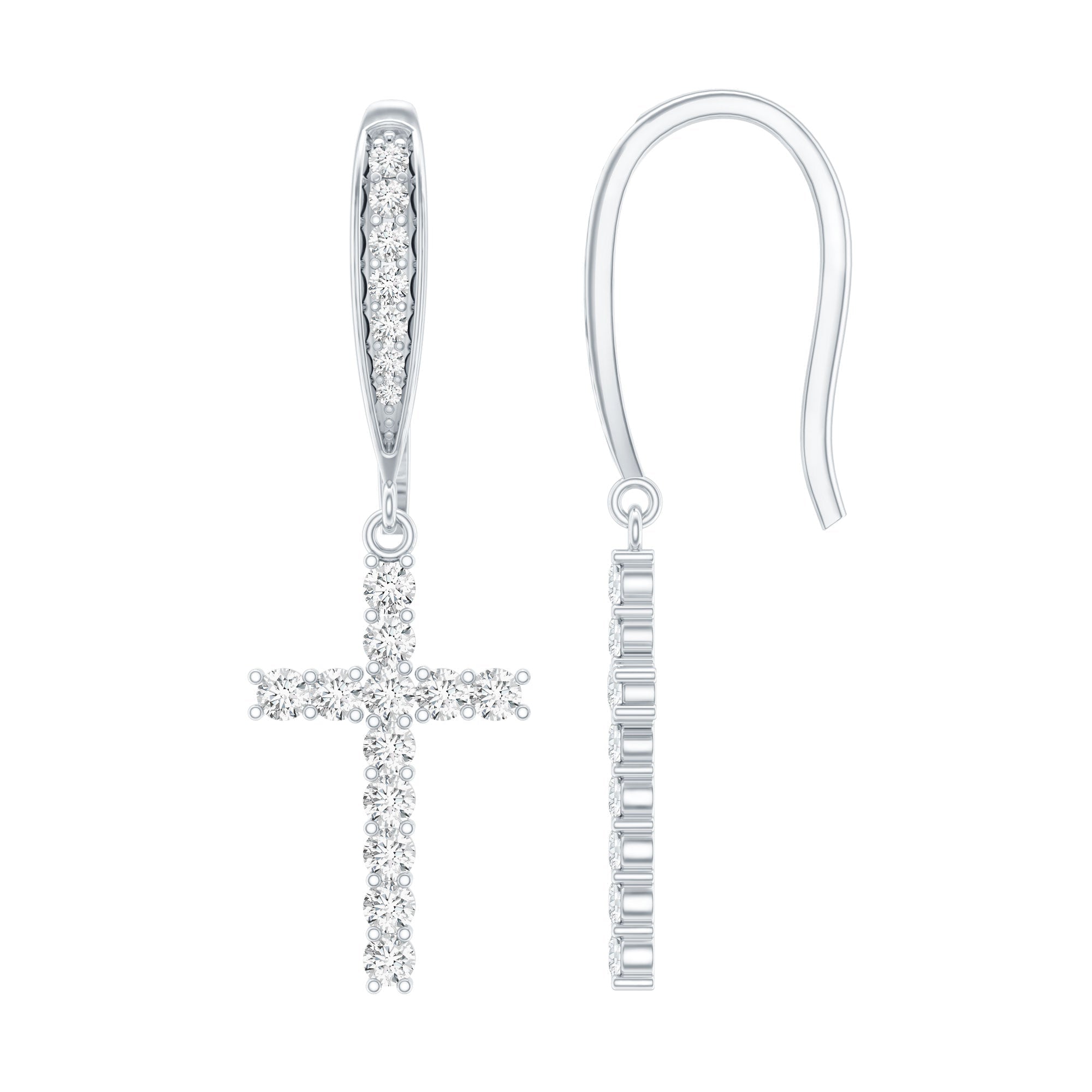 Certified Moissanite Cross Dangle Earrings in Sterling Silver - Two & Gathered