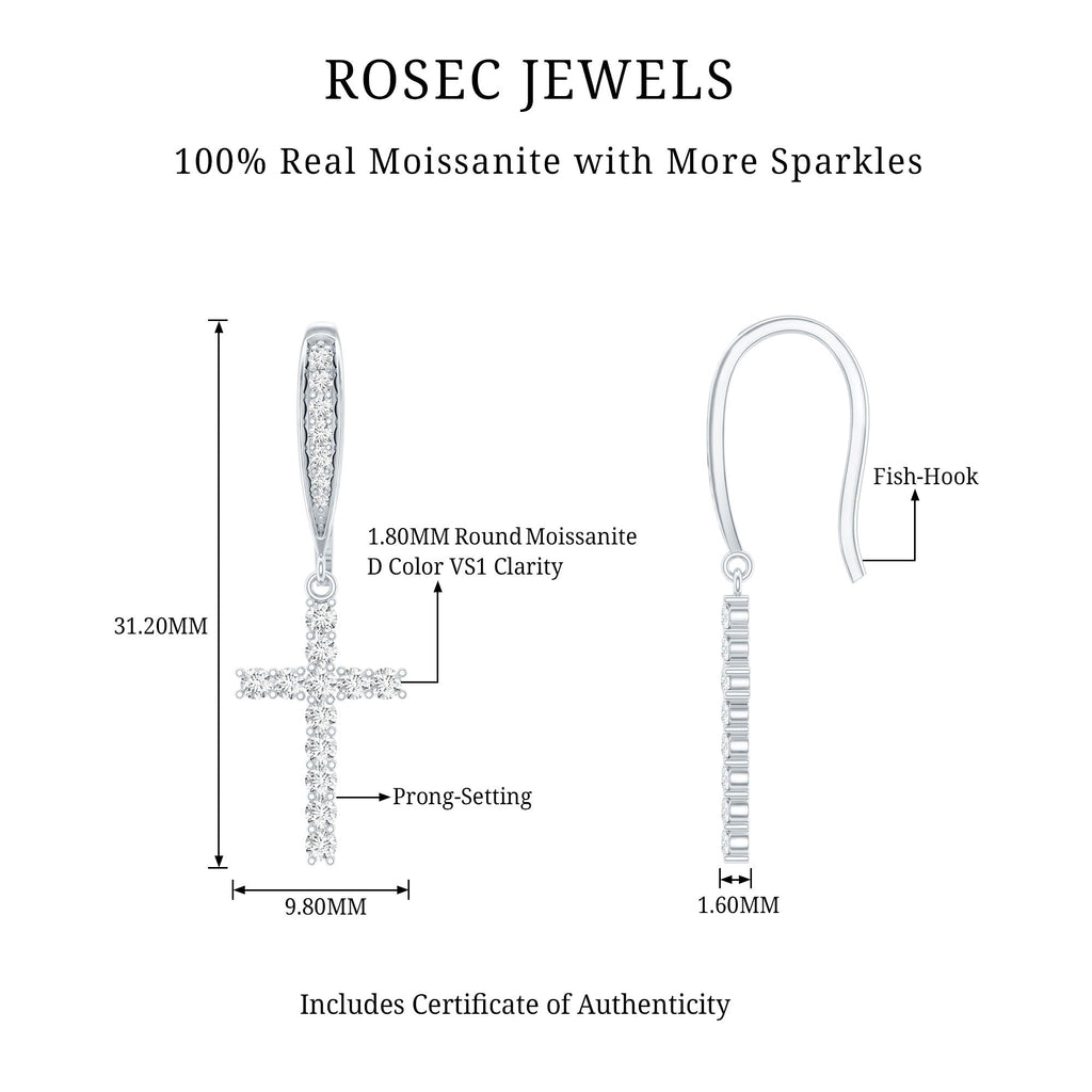 Certified Moissanite Cross Dangle Earrings in Sterling Silver - Two & Gathered