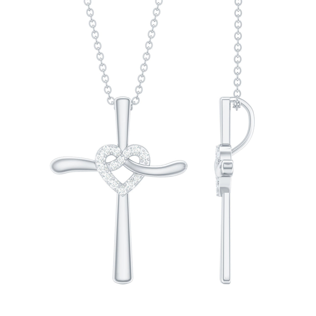 Certified Moissanite Cross Heart Pendant Necklace with Silver Chain - Two & Gathered