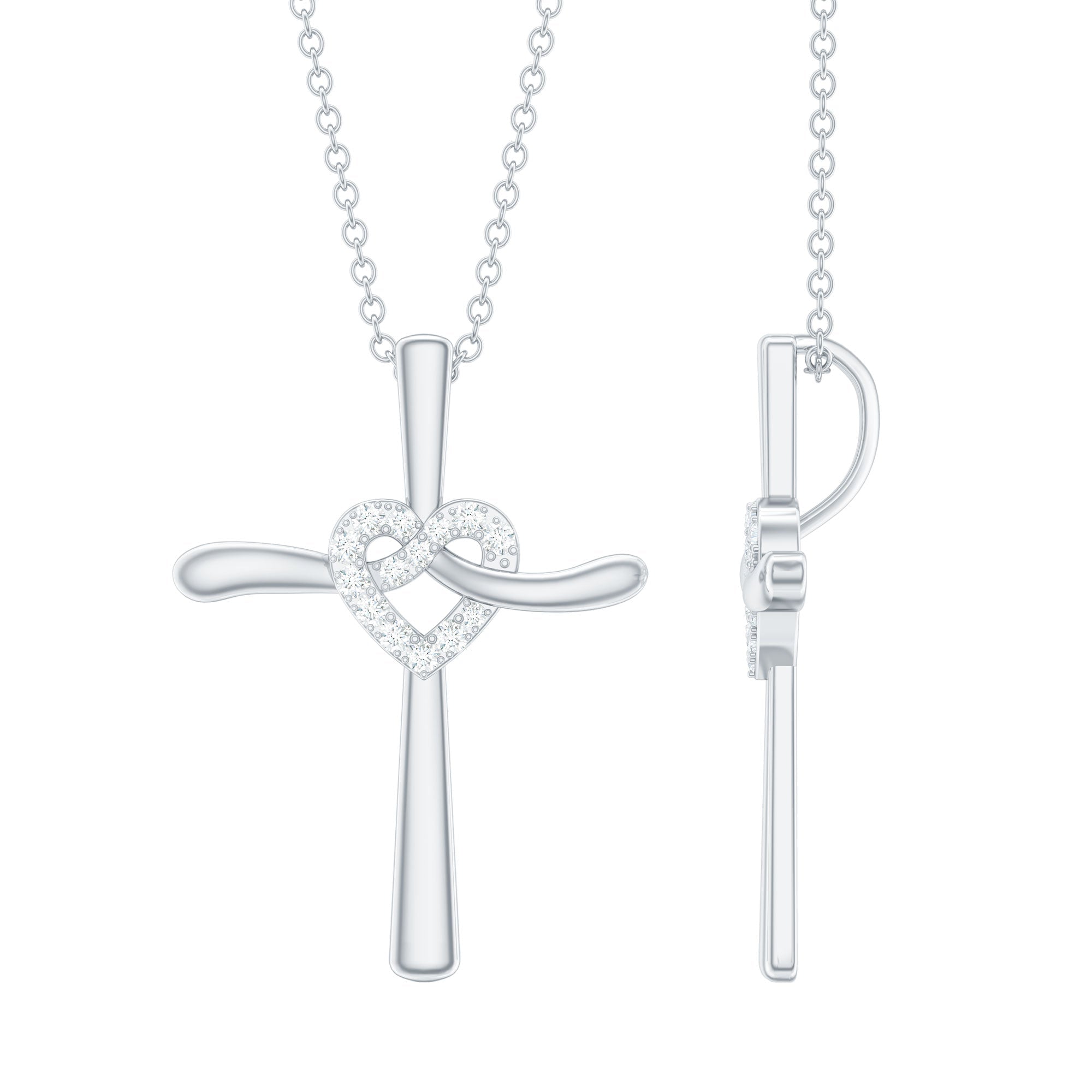 Certified Moissanite Cross Heart Pendant Necklace with Silver Chain - Two & Gathered