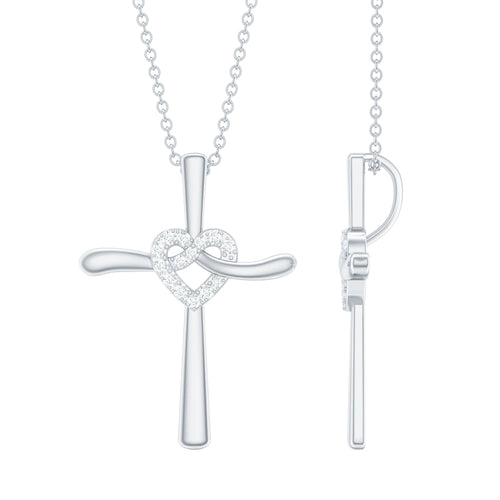 Certified Moissanite Cross Heart Pendant Necklace with Silver Chain - Two & Gathered