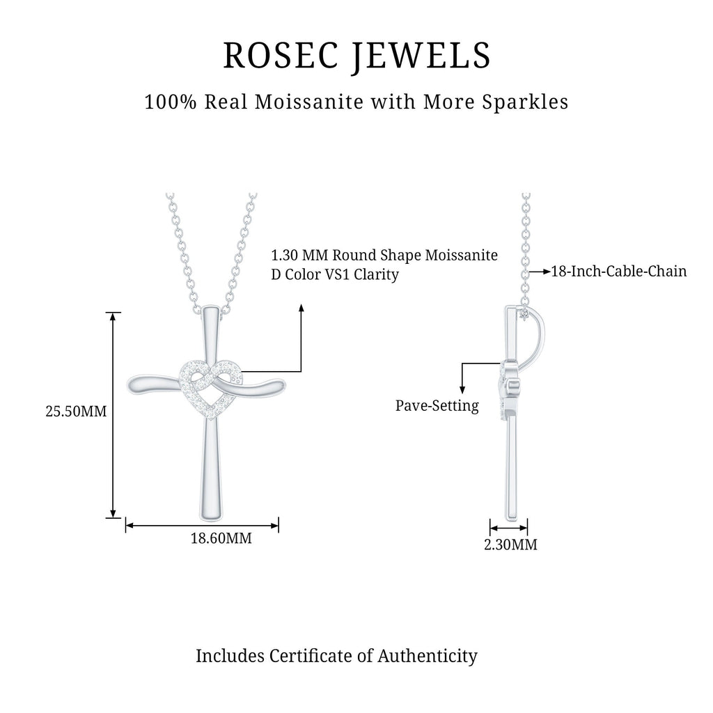 Certified Moissanite Cross Heart Pendant Necklace with Silver Chain - Two & Gathered