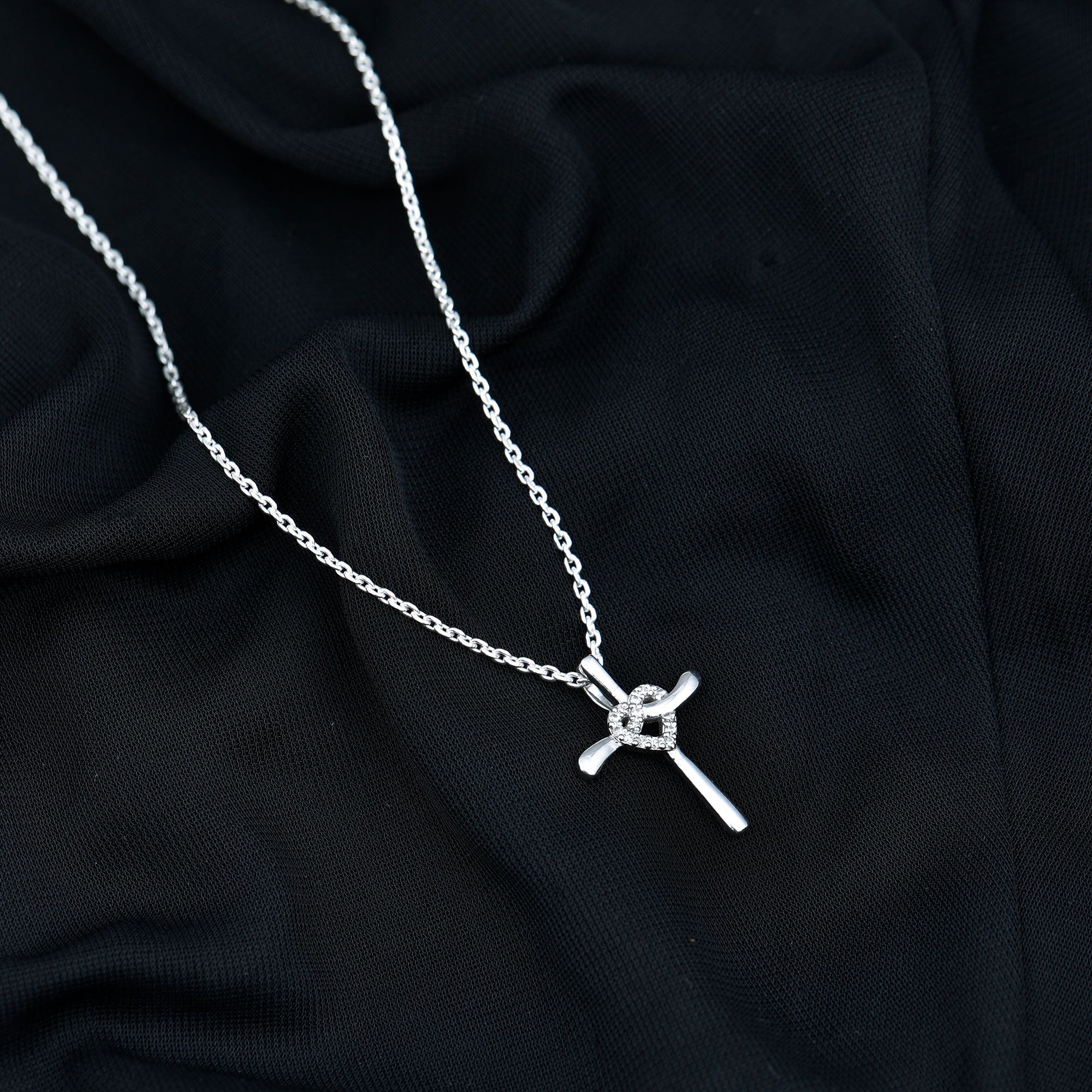 Certified Moissanite Cross Heart Pendant Necklace with Silver Chain - Two & Gathered