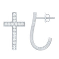 Certified Moissanite Cross J Hoop Earrings in Sterling Silver - Two & Gathered