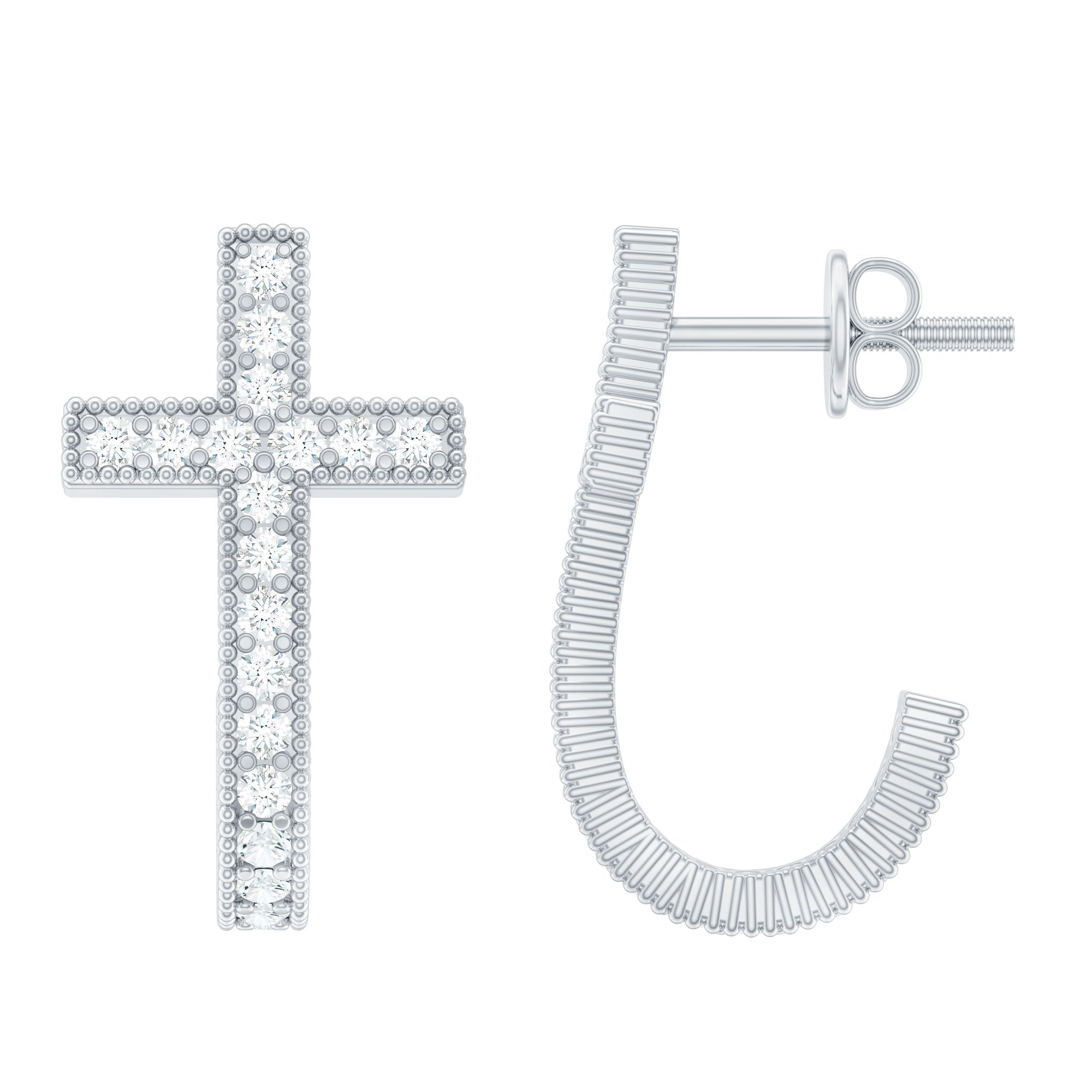 Certified Moissanite Cross J Hoop Earrings in Sterling Silver - Two & Gathered