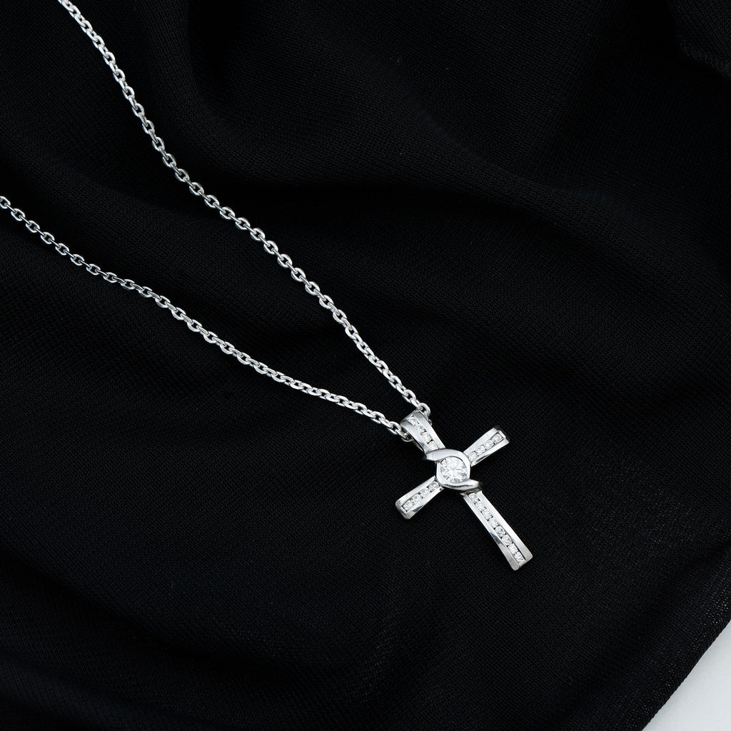 Certified Moissanite Cross Pendant Necklace with Silver Chain - Two & Gathered