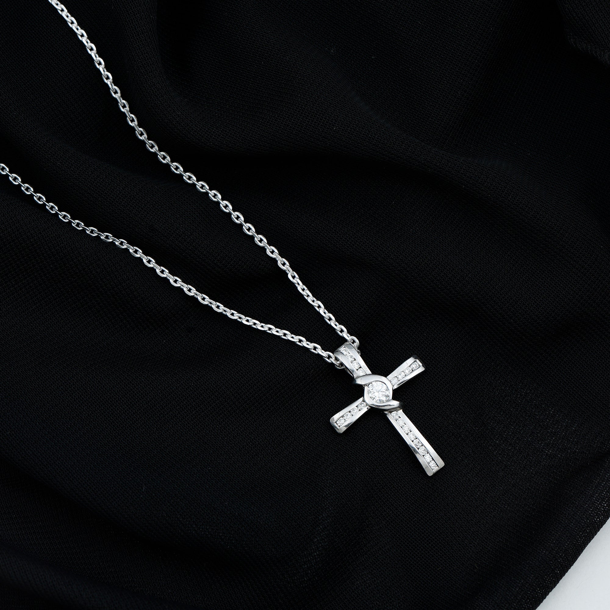 Certified Moissanite Cross Pendant Necklace with Silver Chain - Two & Gathered