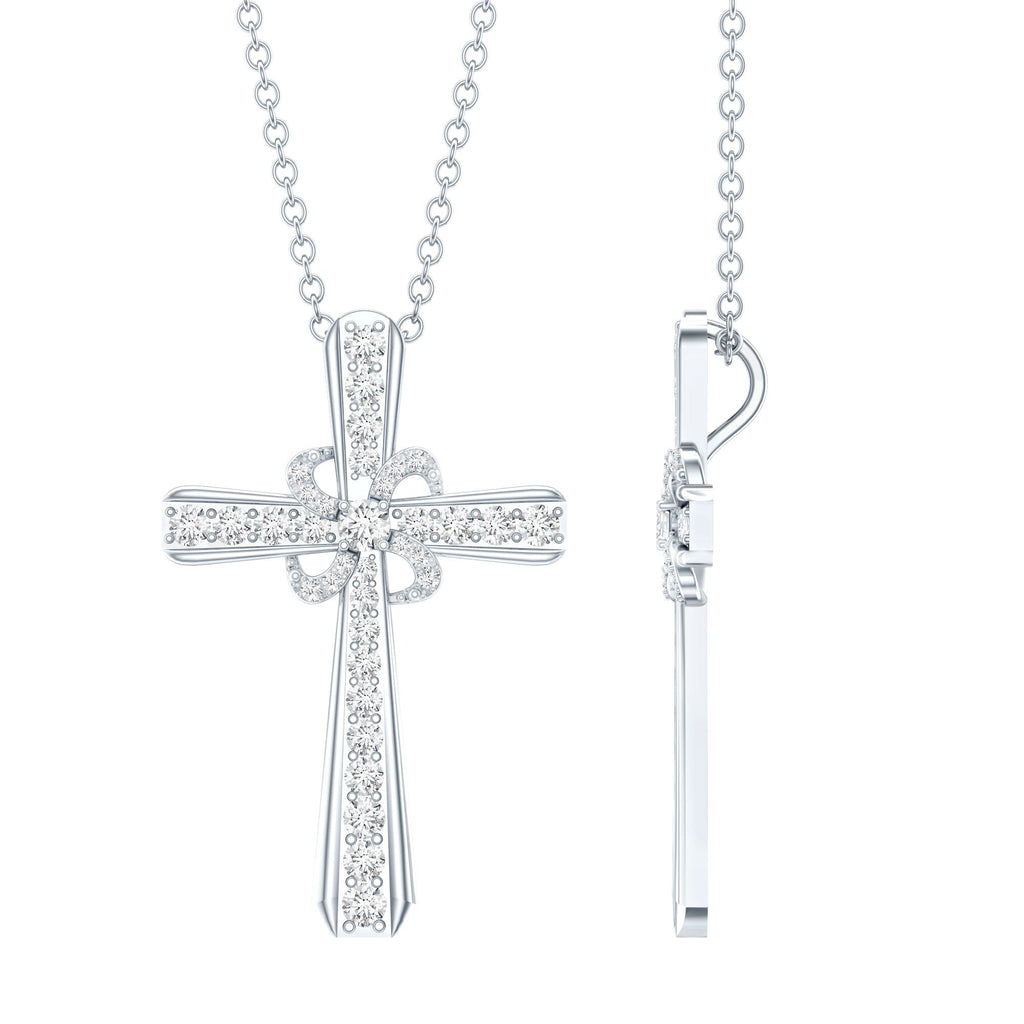 Certified Moissanite Cross Pendant with Silver Chain - Two & Gathered