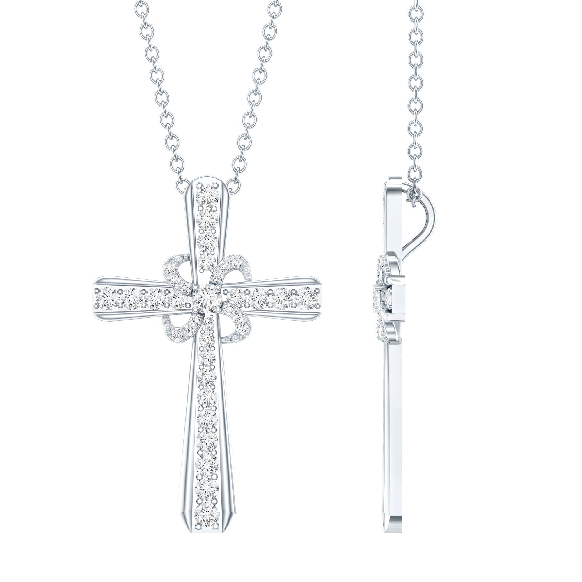 Certified Moissanite Cross Pendant with Silver Chain - Two & Gathered