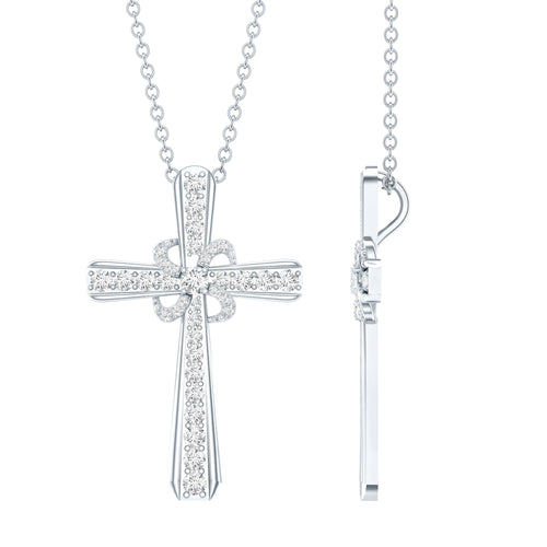 Certified Moissanite Cross Pendant with Silver Chain - Two & Gathered