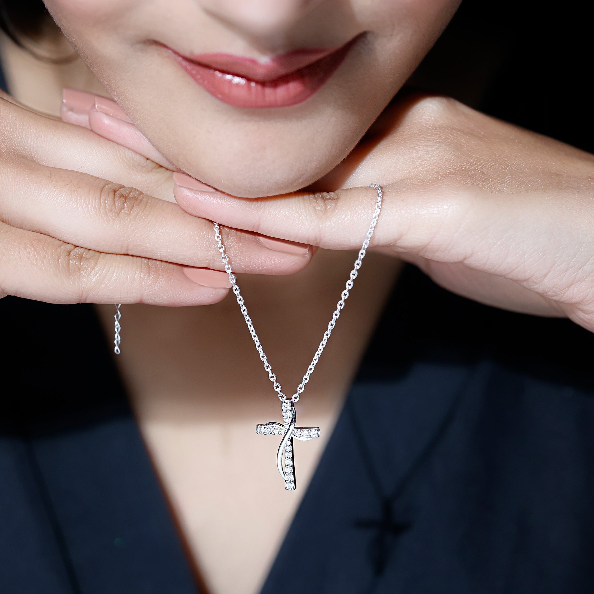 Certified Moissanite Designer Cross Pendant Necklace in Silver - Two & Gathered