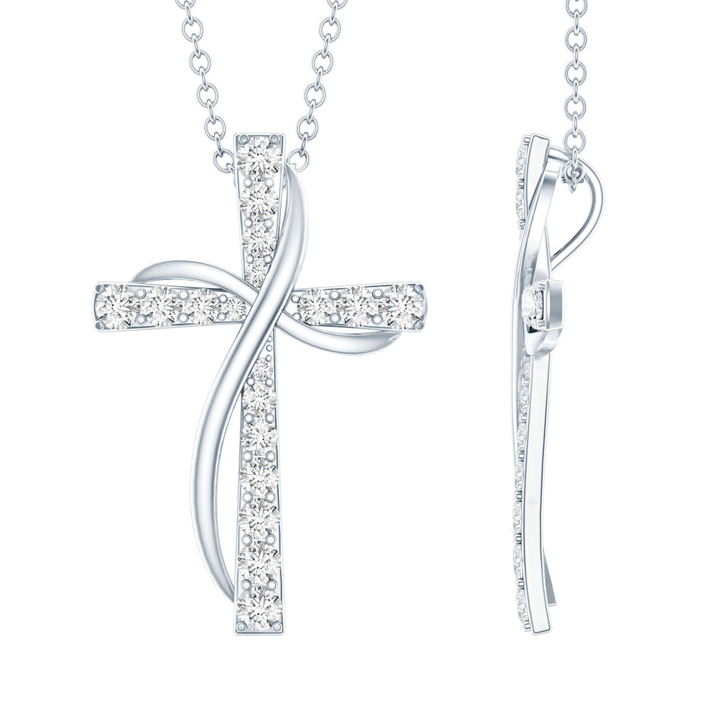 Certified Moissanite Designer Cross Pendant Necklace in Silver - Two & Gathered