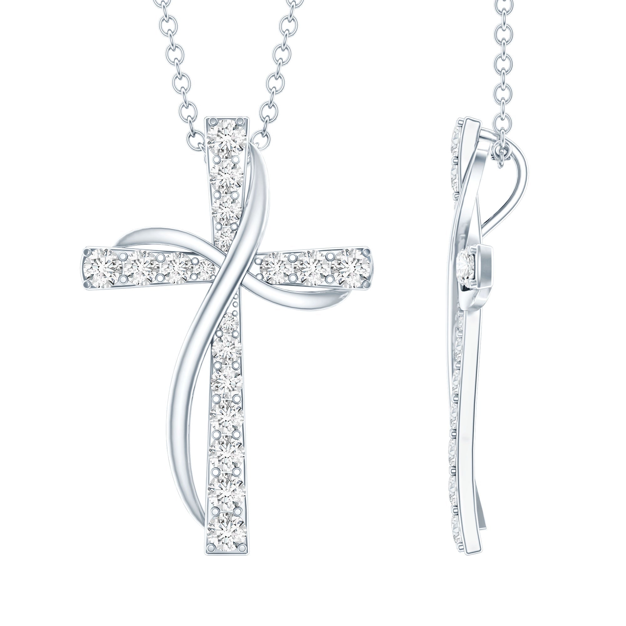 Certified Moissanite Designer Cross Pendant Necklace in Silver - Two & Gathered