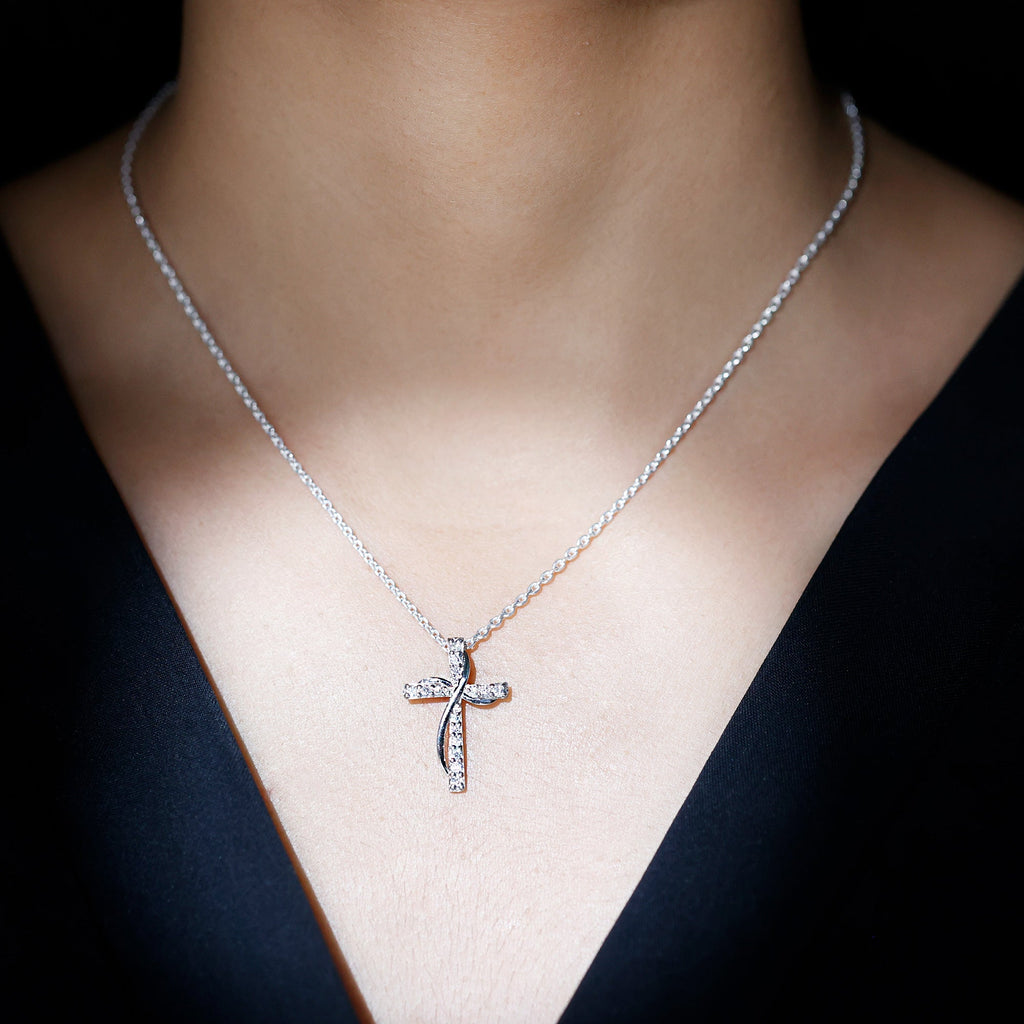 Certified Moissanite Designer Cross Pendant Necklace in Silver - Two & Gathered
