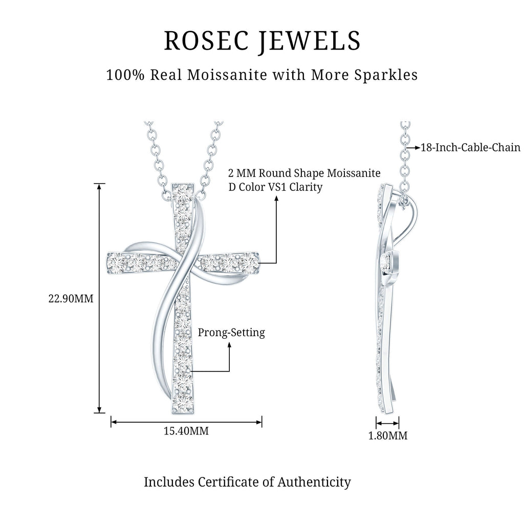 Certified Moissanite Designer Cross Pendant Necklace in Silver - Two & Gathered
