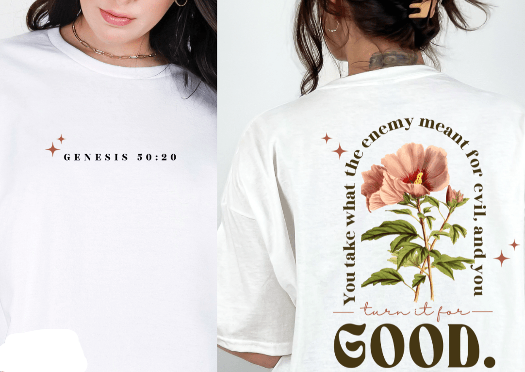 Christian Graphic Tee - What Enemy Meant For Evil - Two & Gathered