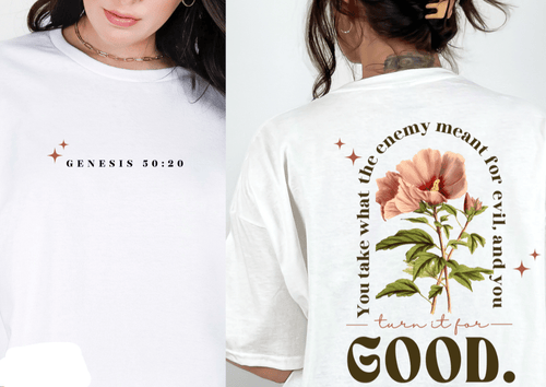 Christian Graphic Tee - What Enemy Meant For Evil - Two & Gathered
