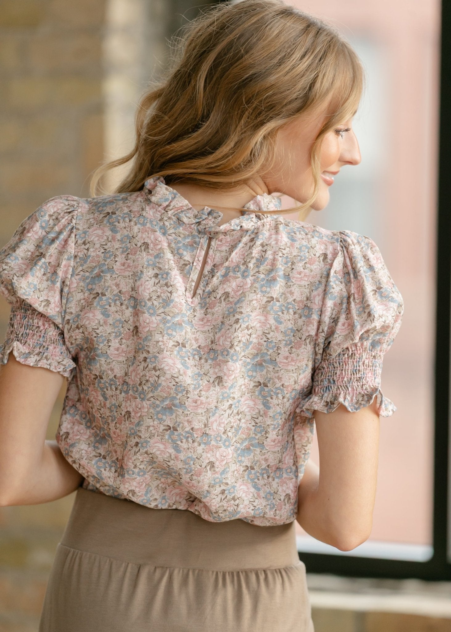 Clara Floral Ruffle Mockneck Short Sleeve Top - Two & Gathered