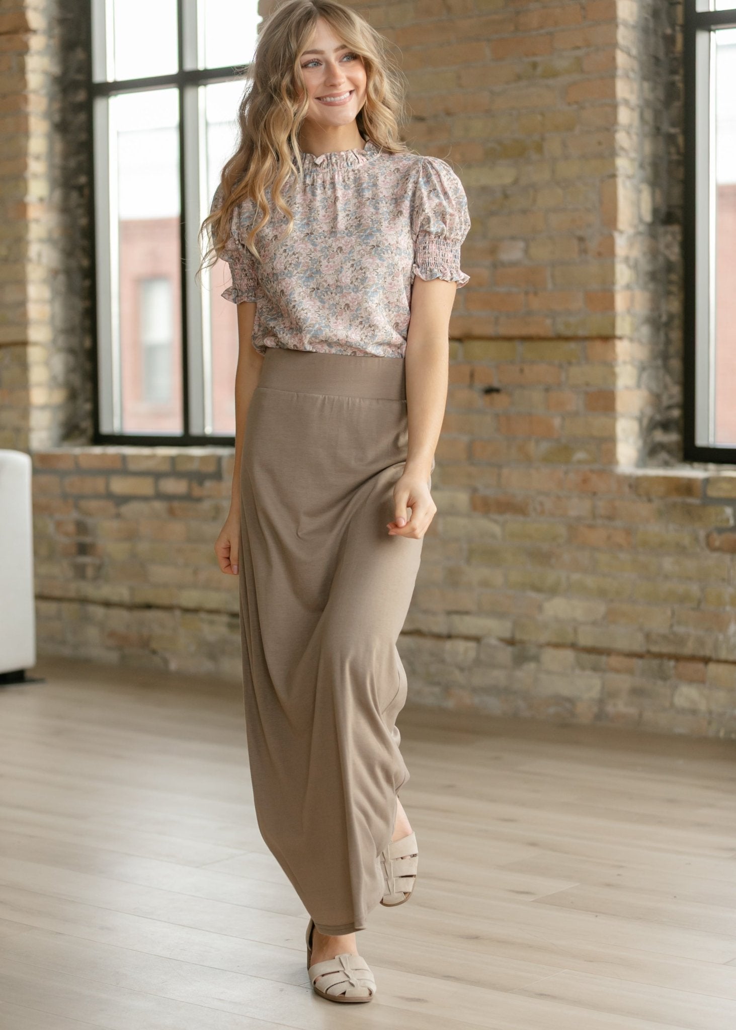 Clara Floral Ruffle Mockneck Short Sleeve Top - Two & Gathered