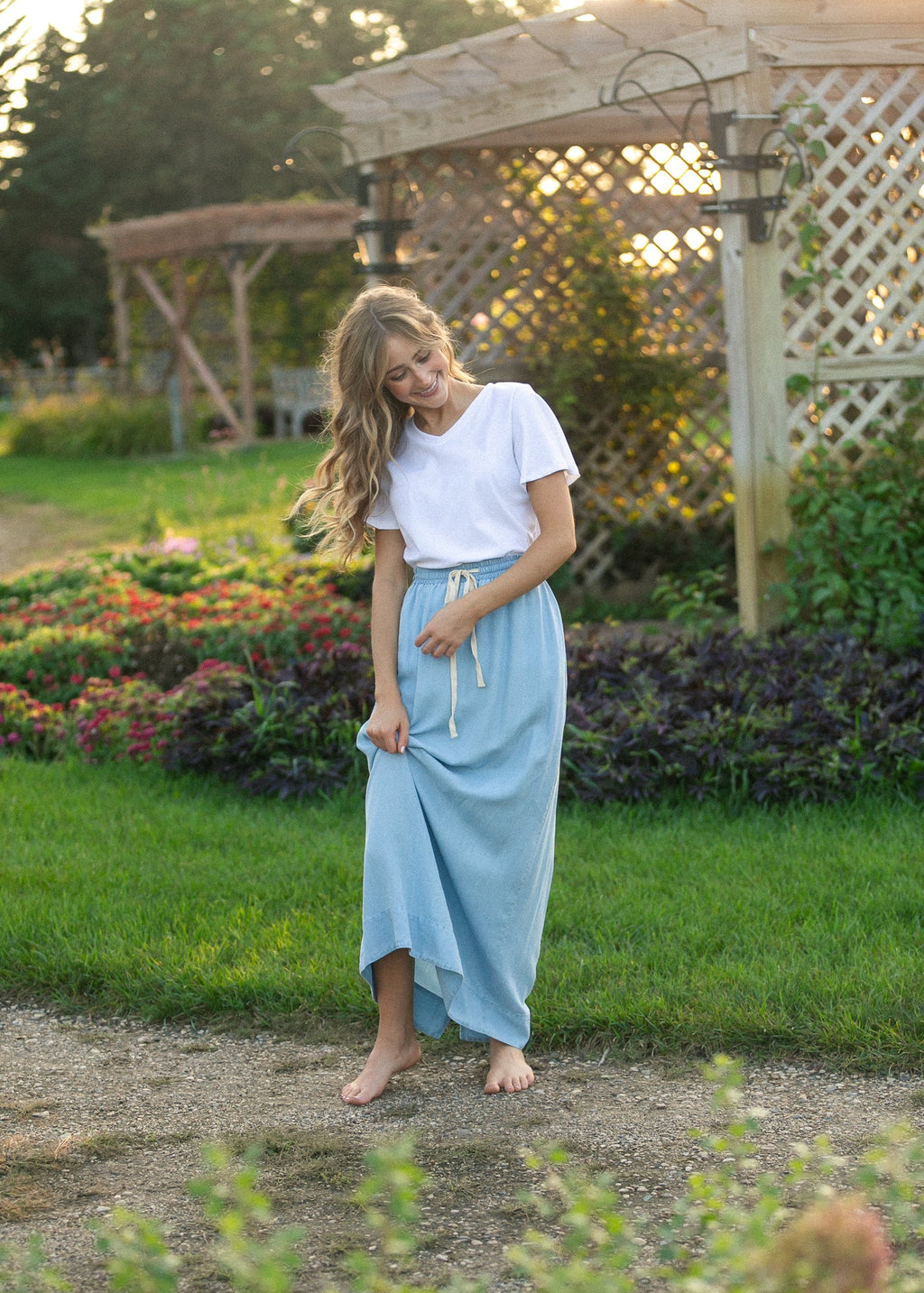 Cleo Chambray Tie Maxi Skirt - Two & Gathered