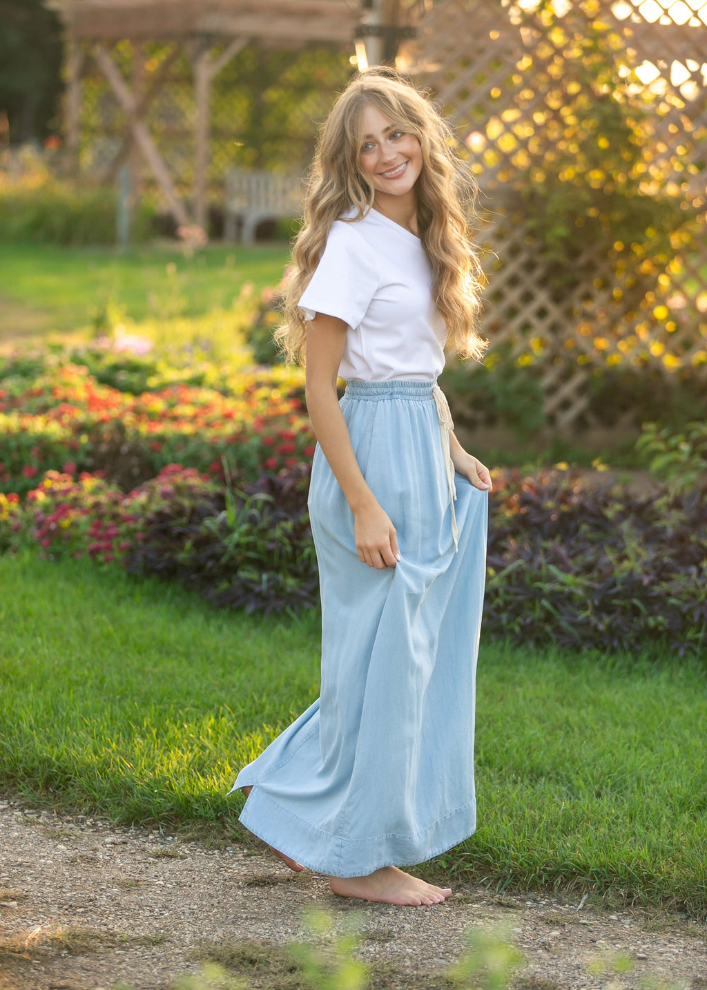 Cleo Chambray Tie Maxi Skirt - Two & Gathered